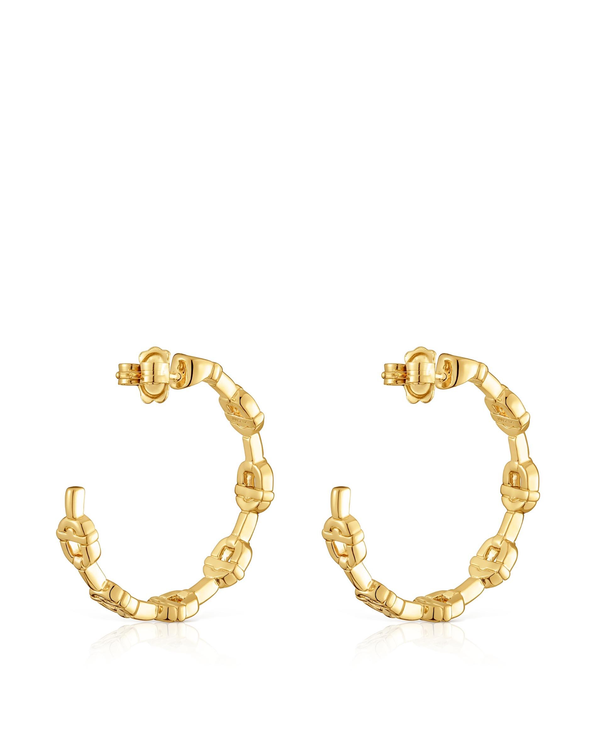 Brincos de Aro Manifesto com Logo Banhados a Ouro 18 Kt em Prata Dourado-3