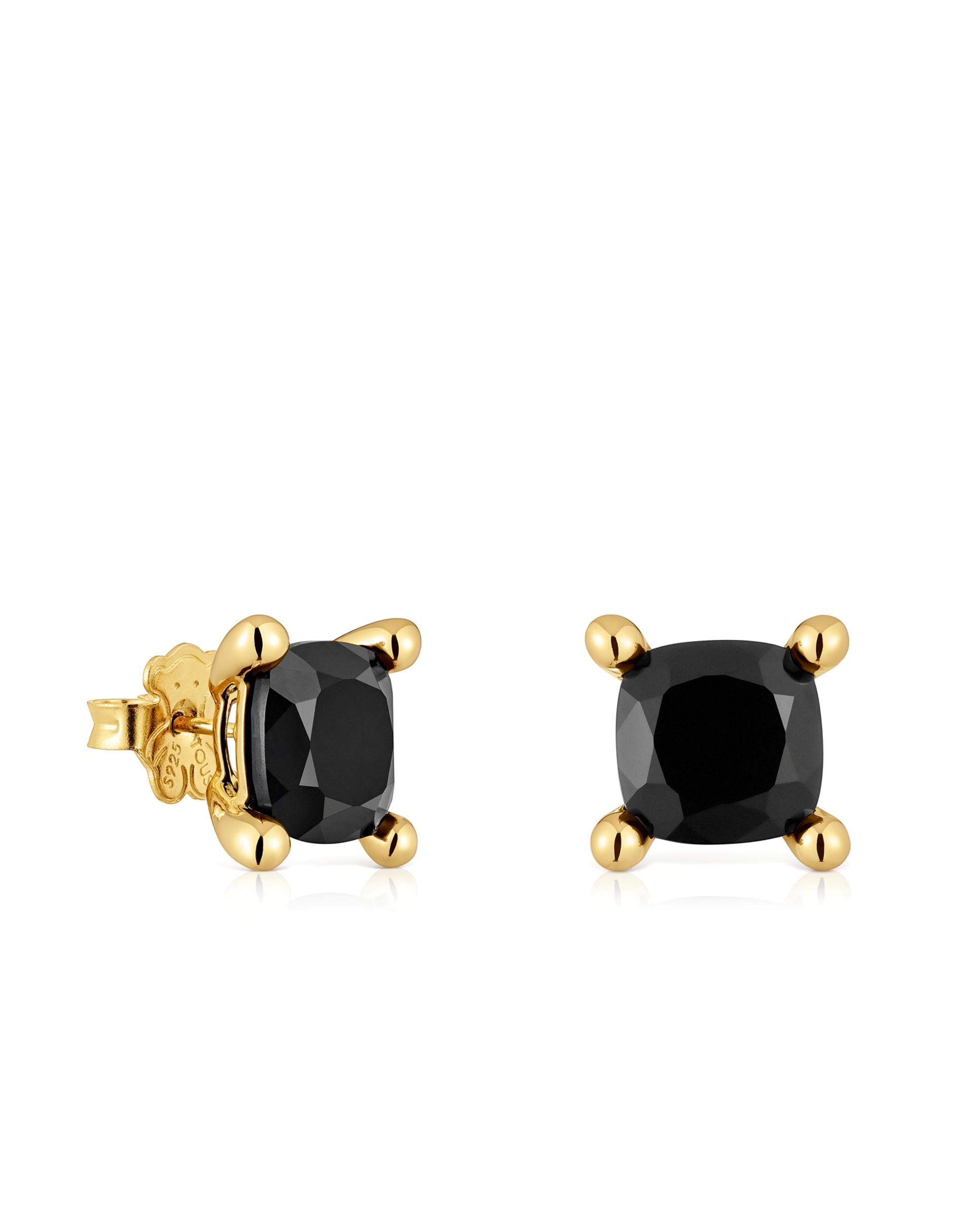Brincos em Black Banhados a Ouro 18 Kt Sobre Prata com Ónix Preto-1