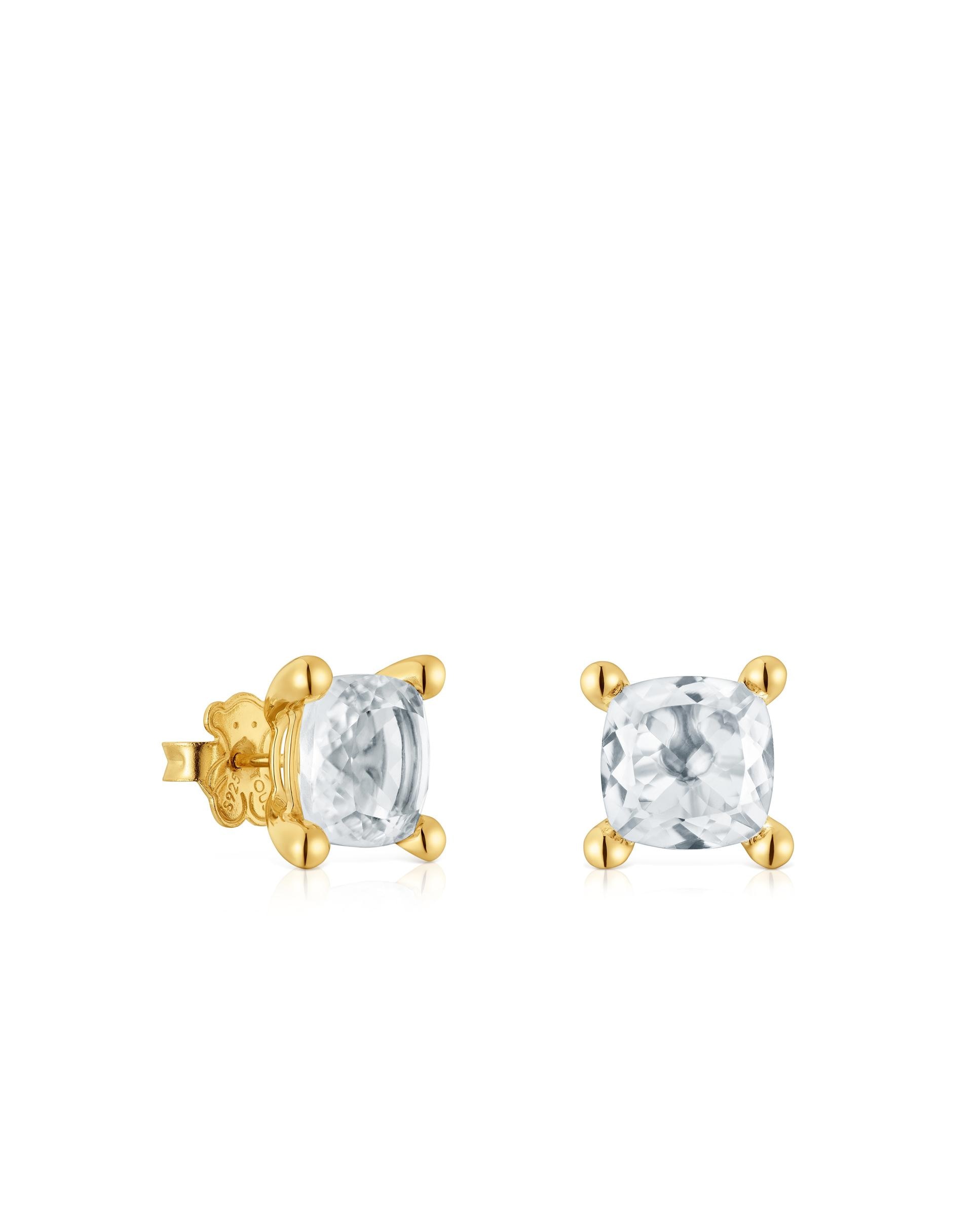 Brincos em White Banhados a Ouro 18 Kt Sobre Prata com Quartzo Branco-1