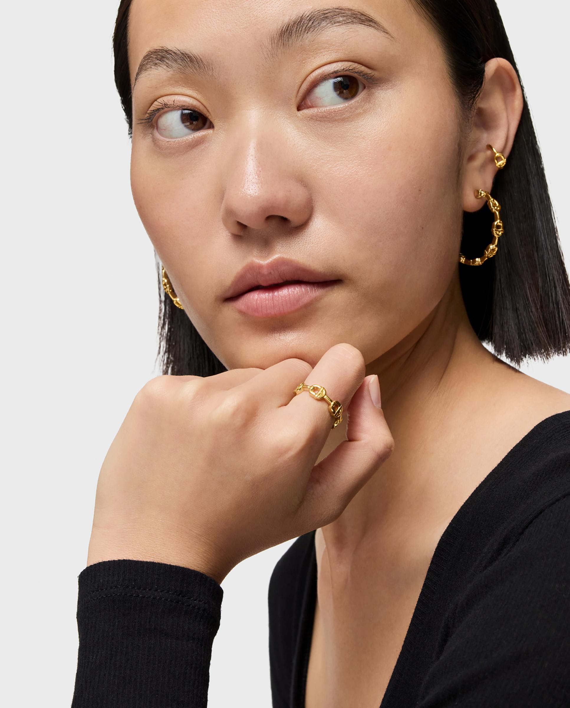Anel Manifesto com Logo Banhado a Ouro 18 Kt Sobre Prata Dourado-3