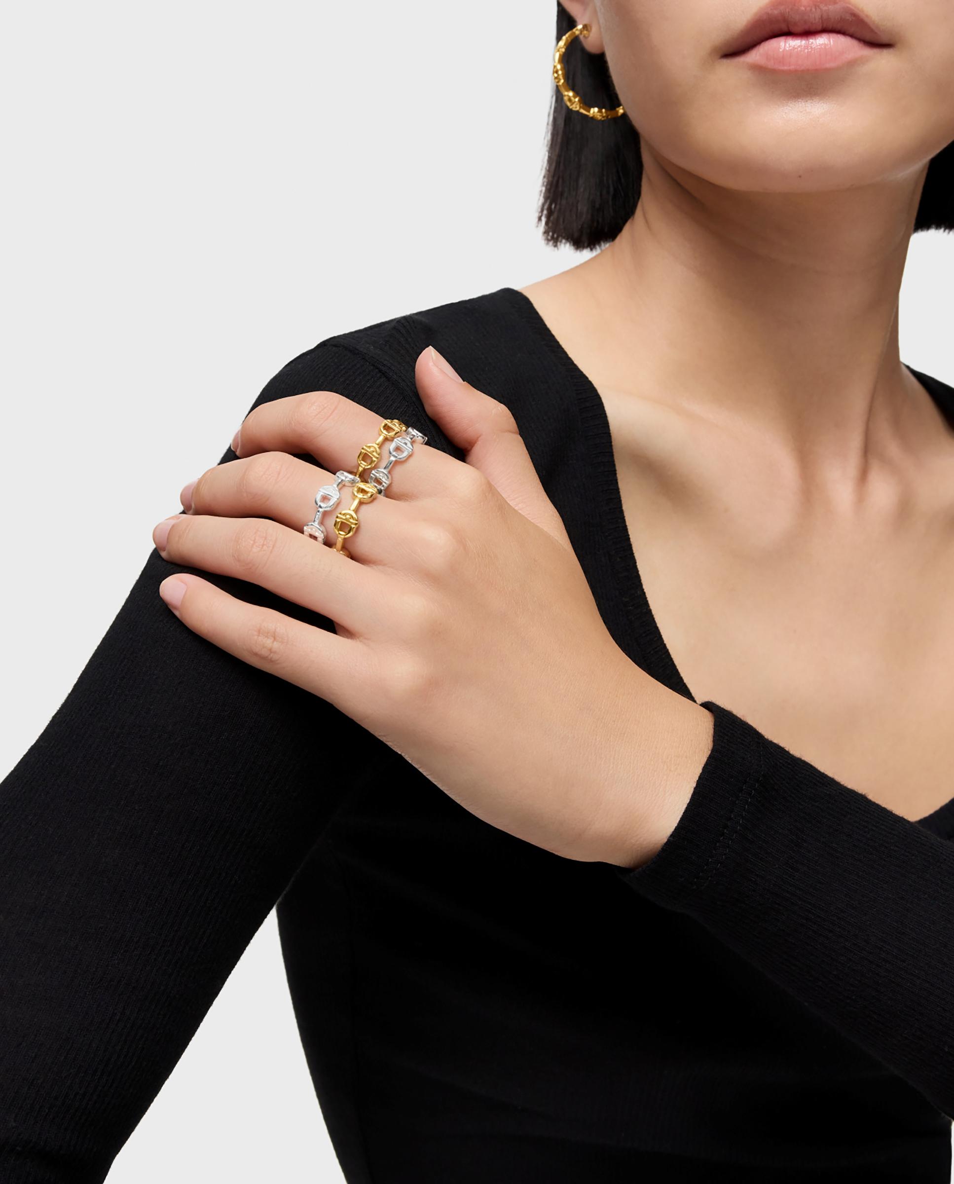 Anel Manifesto com Logo Banhado a Ouro 18 Kt Sobre Prata Dourado-4