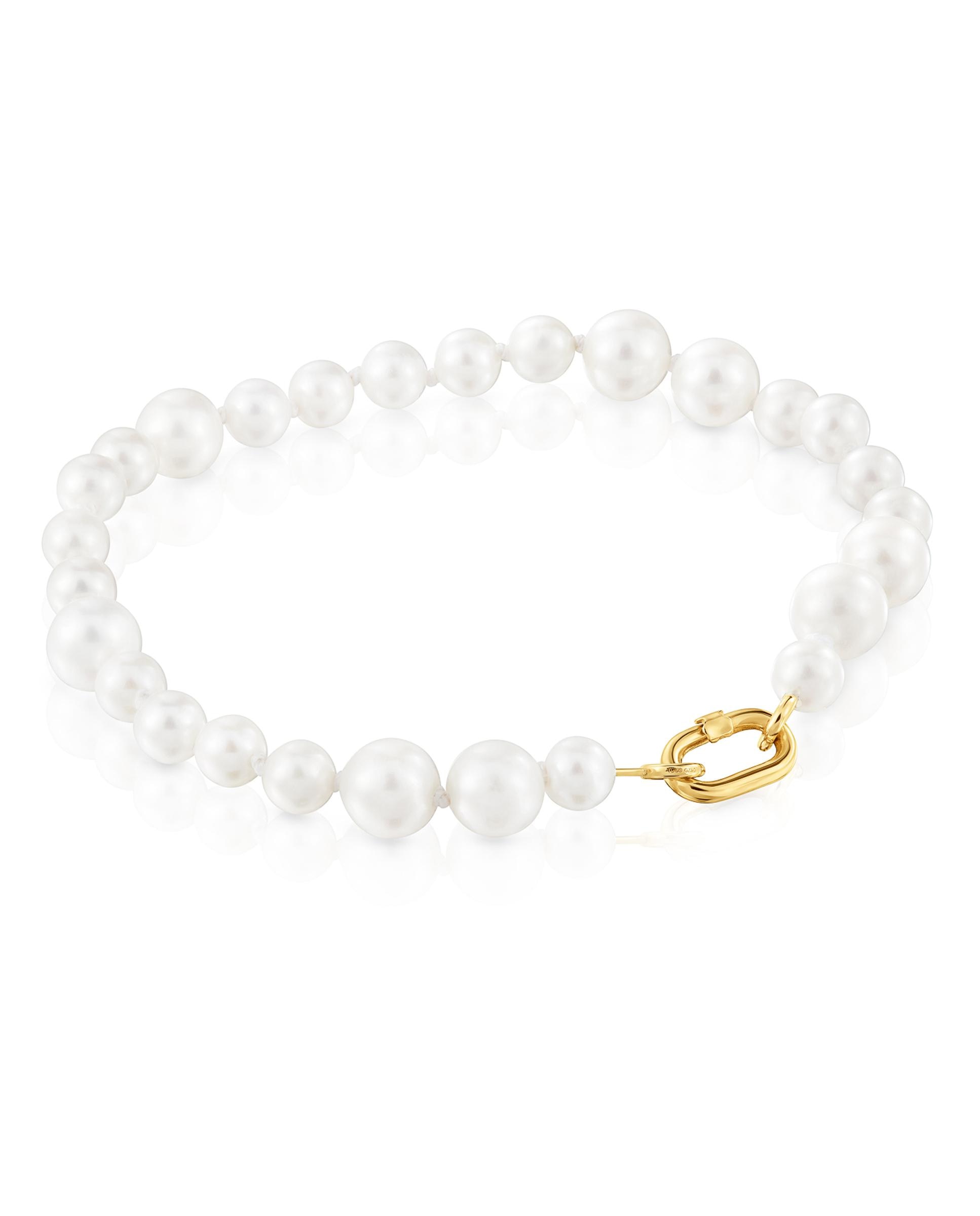 Pulseira de Pérolas Hold Oval de Ouro Branco-1