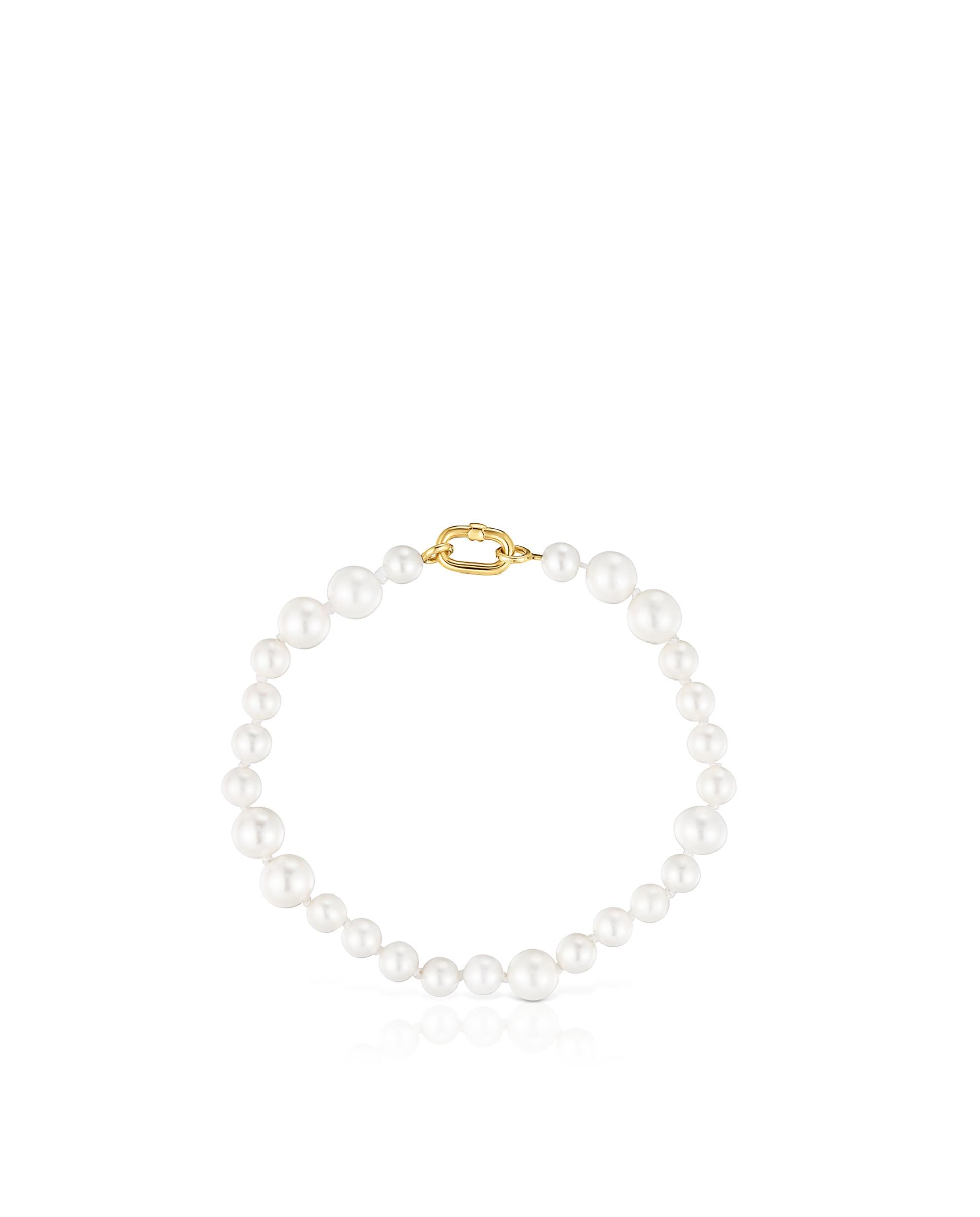 Pulseira de Pérolas Hold Oval de Ouro Branco-2