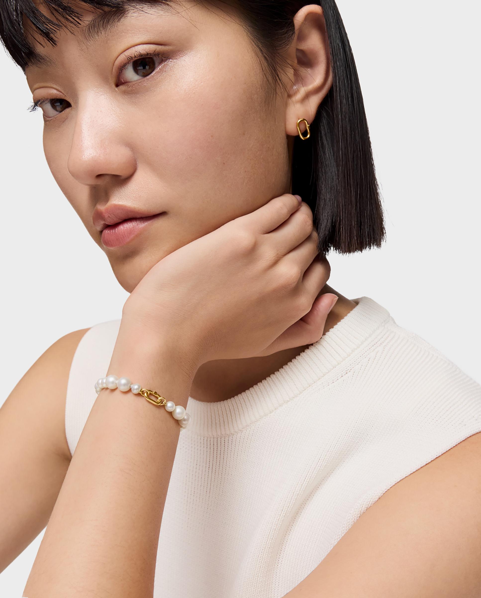 Pulseira de Pérolas Hold Oval de Ouro Branco-4