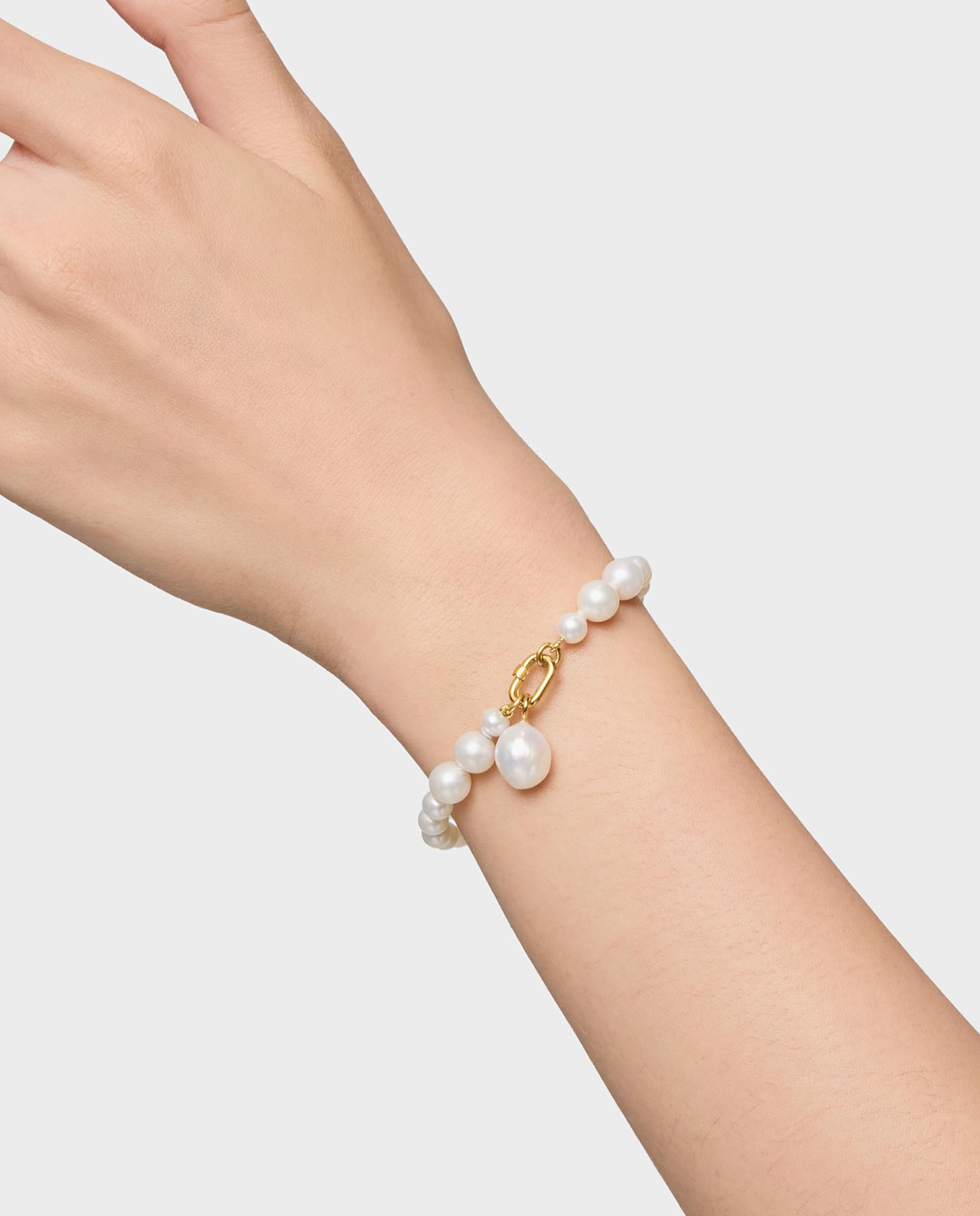 Pulseira de Pérolas Hold Oval de Ouro Branco-5