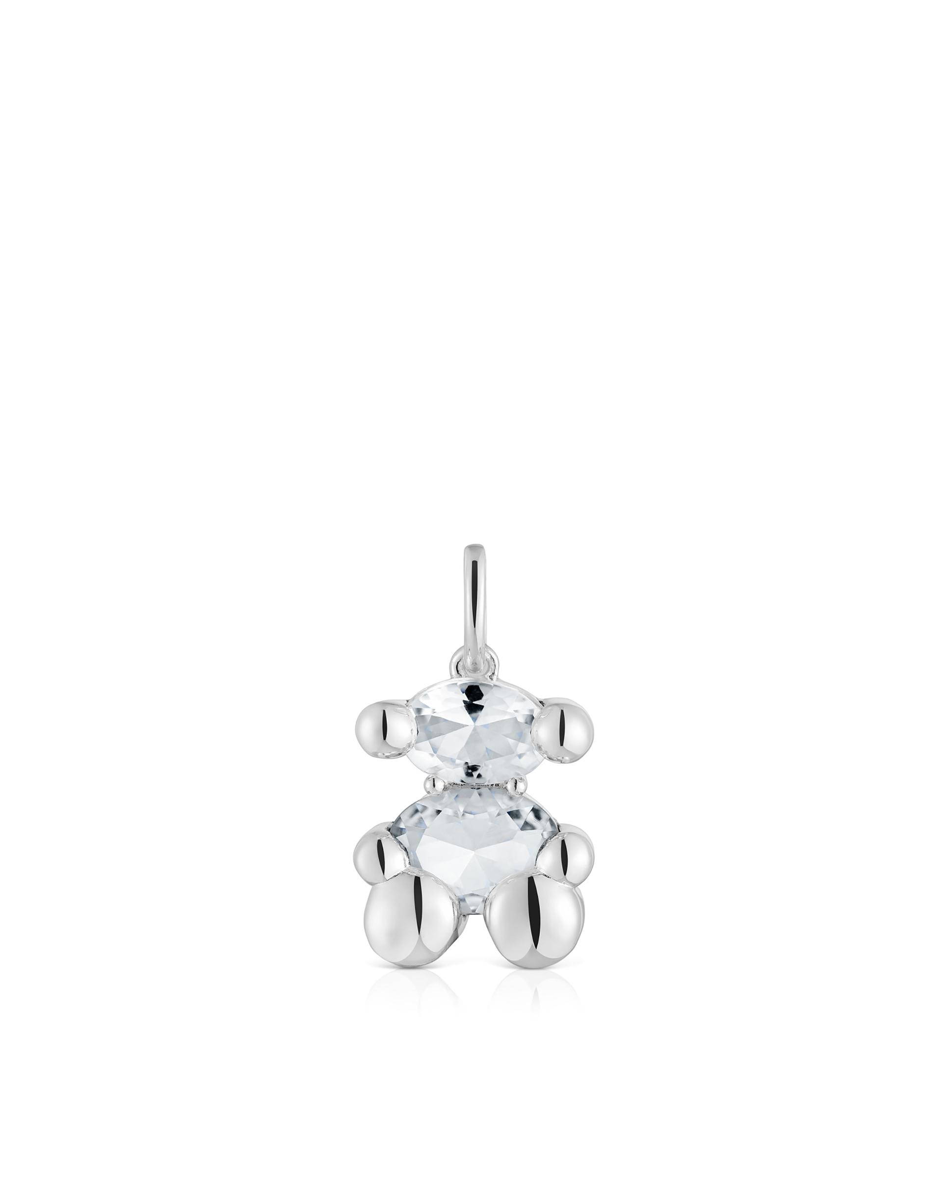 Pendente Color Bear Pequeno de Urso de Prata com Quartzo Branco-1