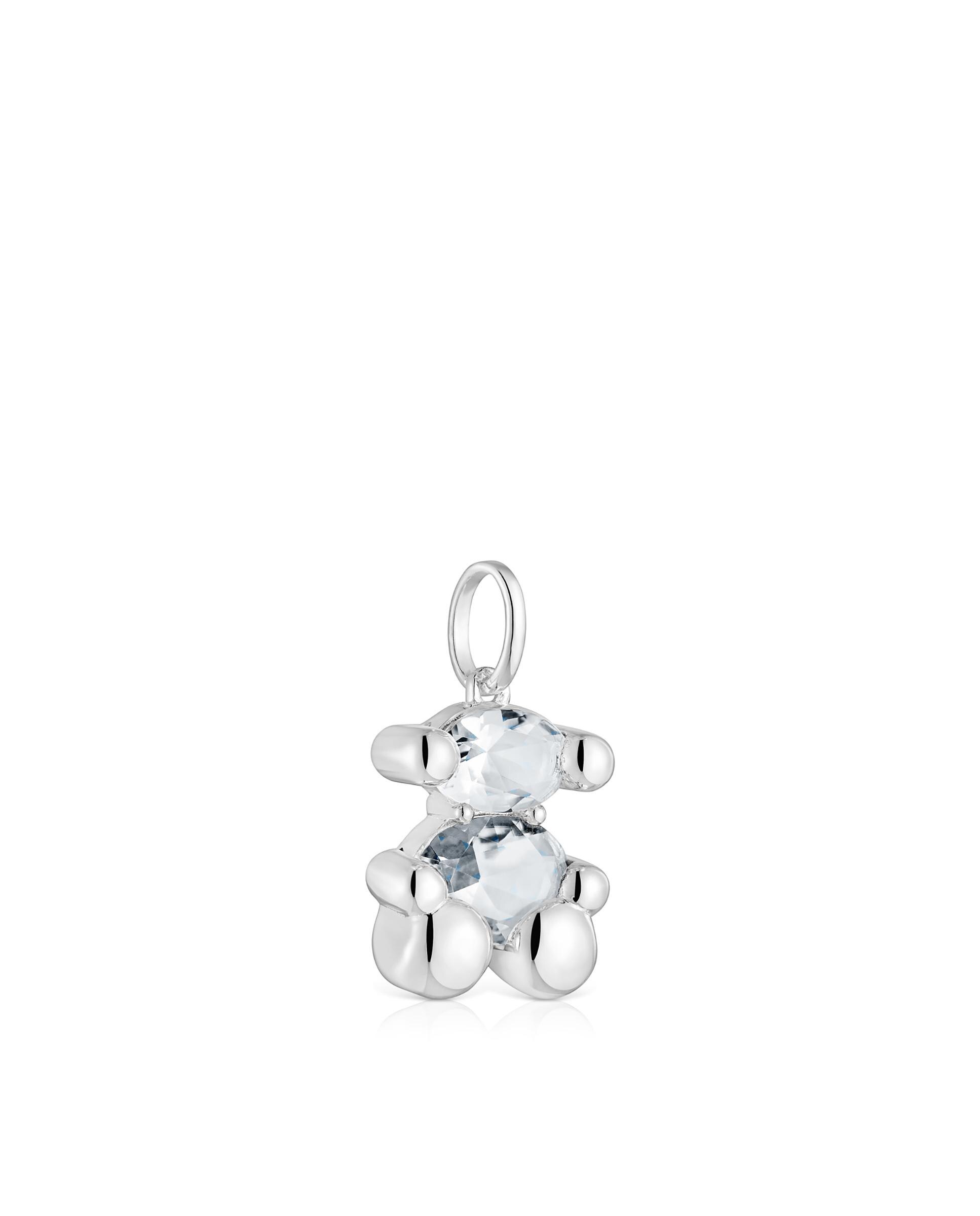 Pendente Color Bear Pequeno de Urso de Prata com Quartzo Branco-2