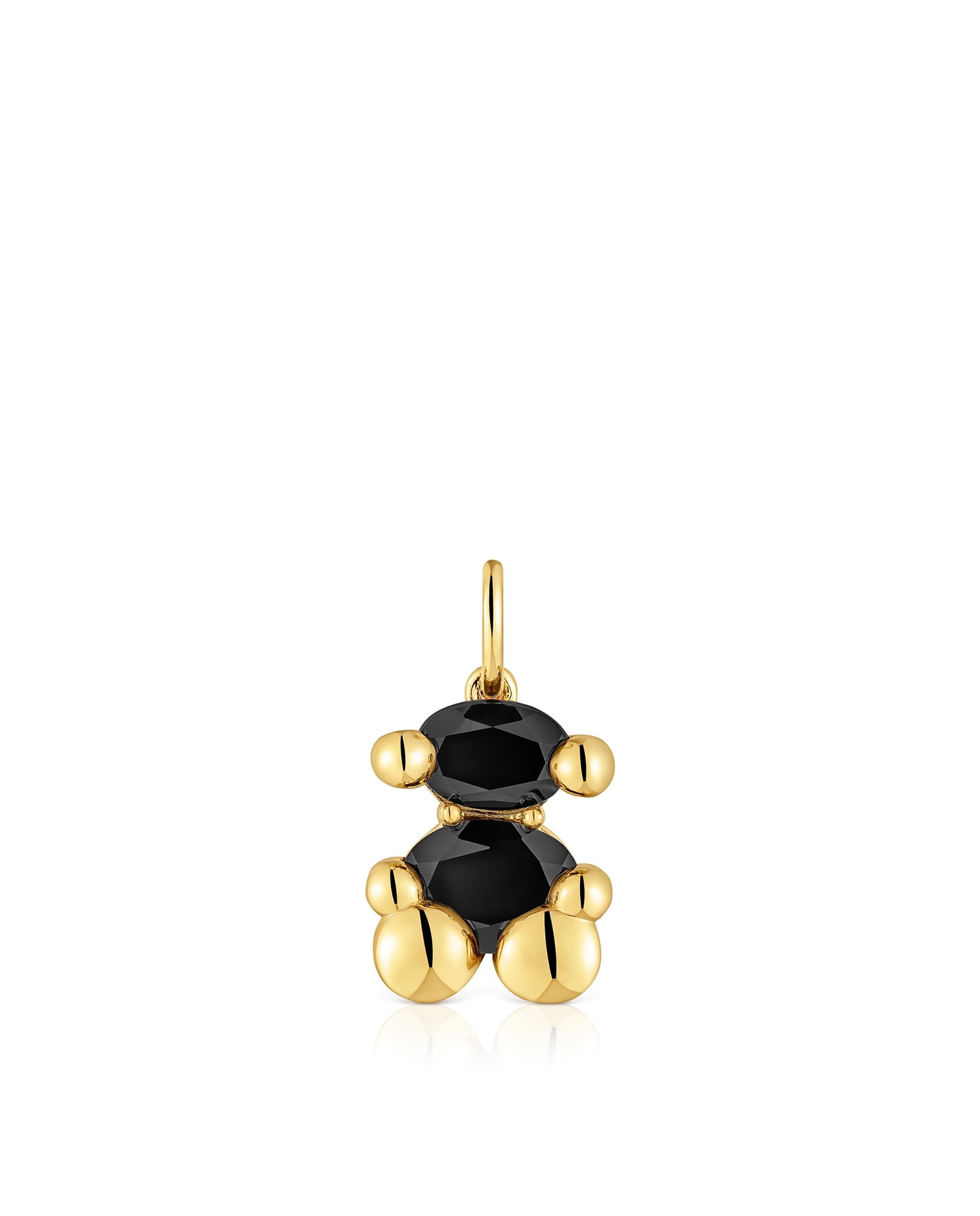 Pendente Color Bear Pequeno de Urso Banhado em Ouro 18 Kt Sobre Prata com Ônix Preto-1