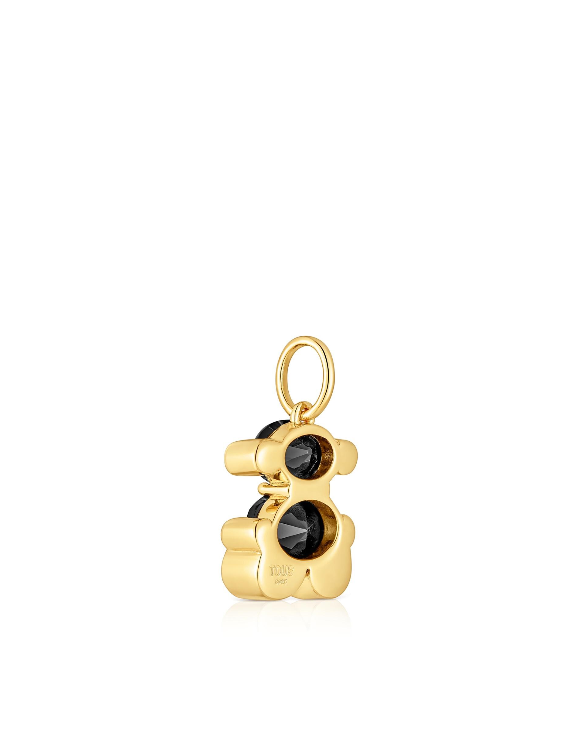 Pendente Color Bear Pequeno de Urso Banhado em Ouro 18 Kt Sobre Prata com Ônix Preto-3