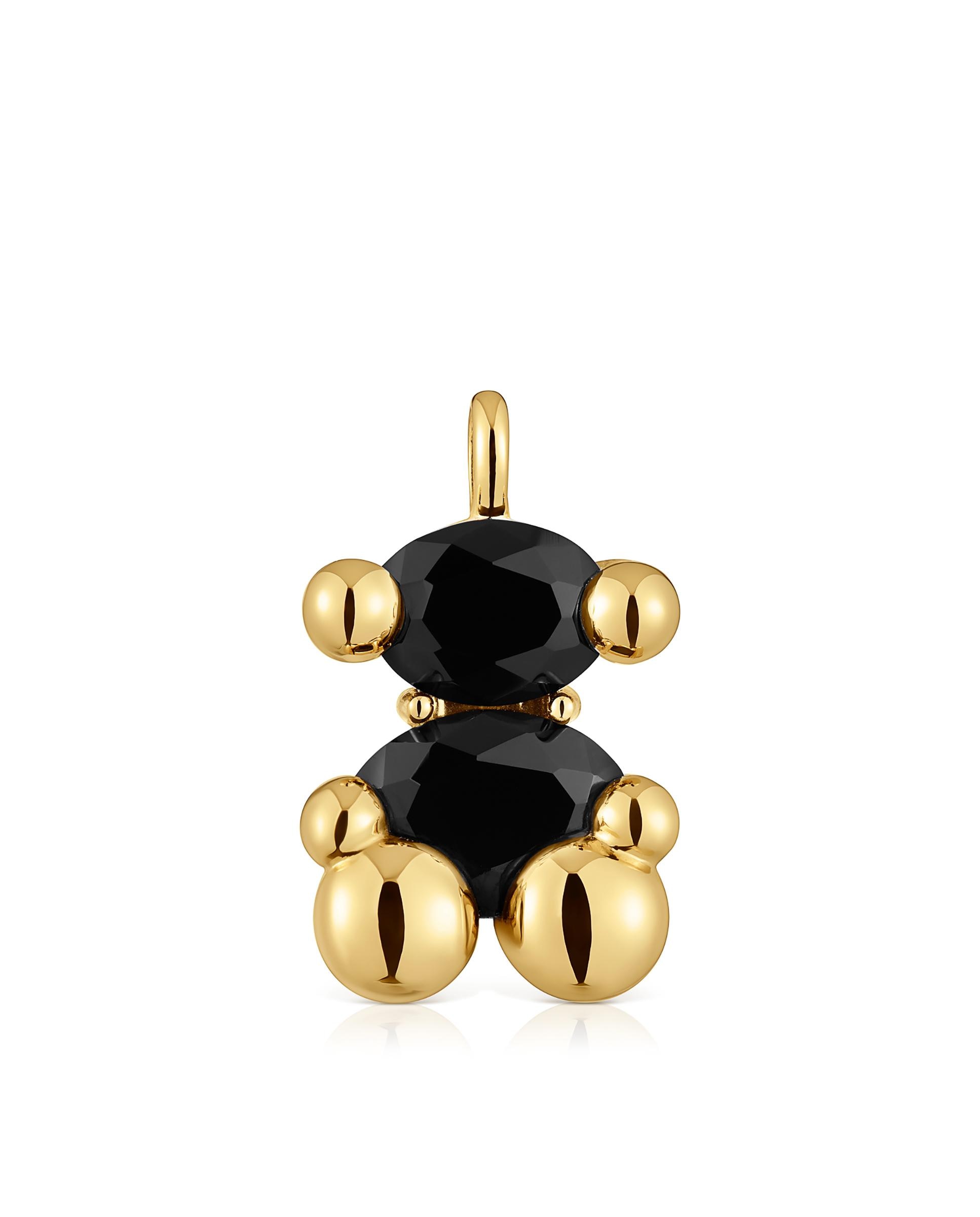 Pendente Color Bear Médio de Urso Banhado em Ouro 18 Kt Sobre Prata com Ônix Preto-1