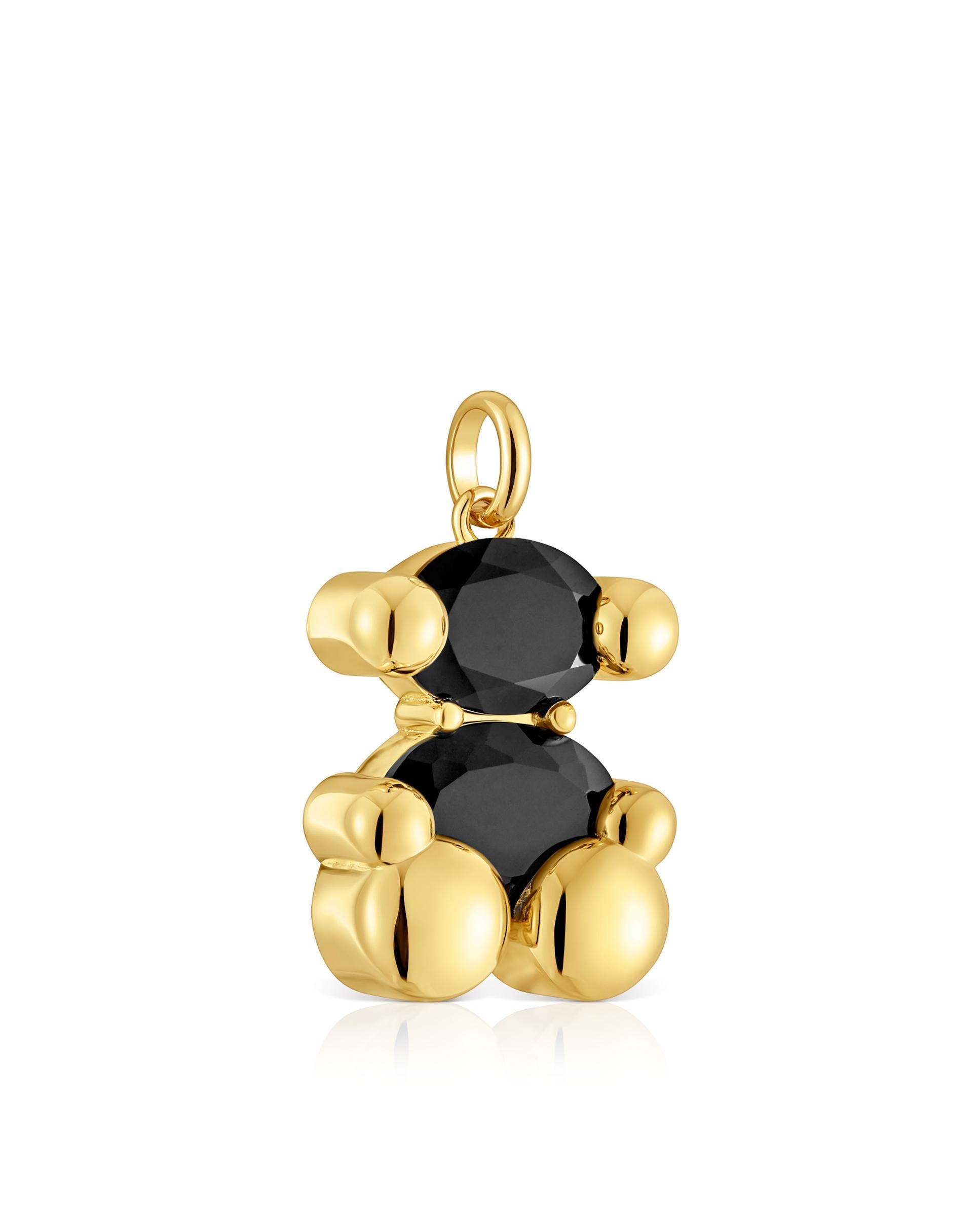 Pendente Color Bear Médio de Urso Banhado em Ouro 18 Kt Sobre Prata com Ônix Preto-2