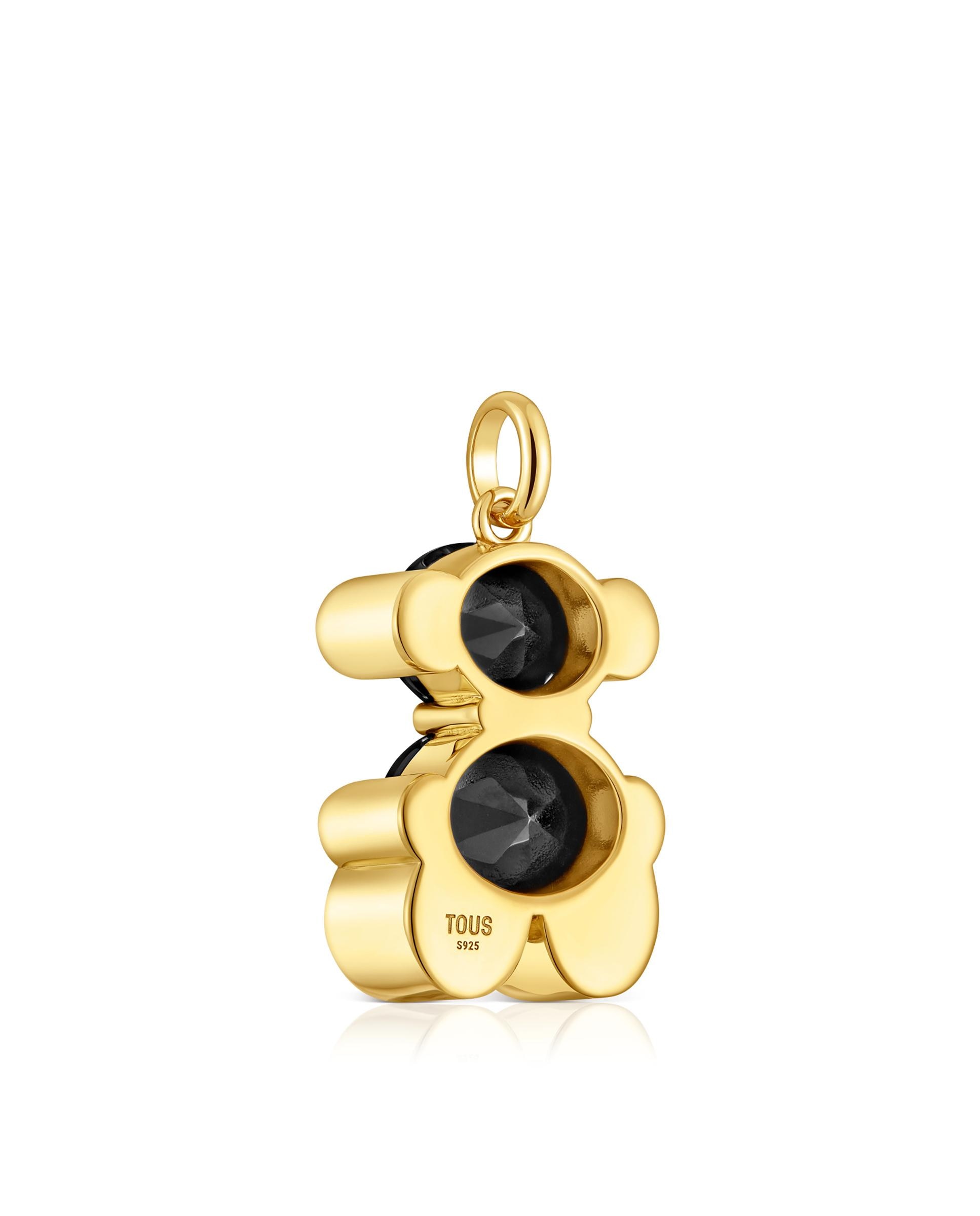 Pendente Color Bear Médio de Urso Banhado em Ouro 18 Kt Sobre Prata com Ônix Preto-3