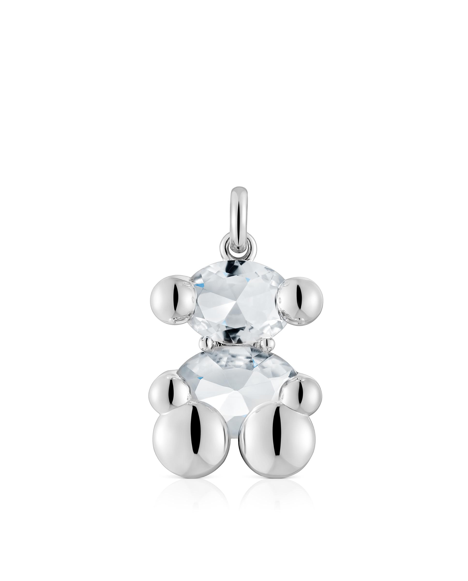 Pendente Color Bear Médio de Urso de Prata com Quartzo Branco-1