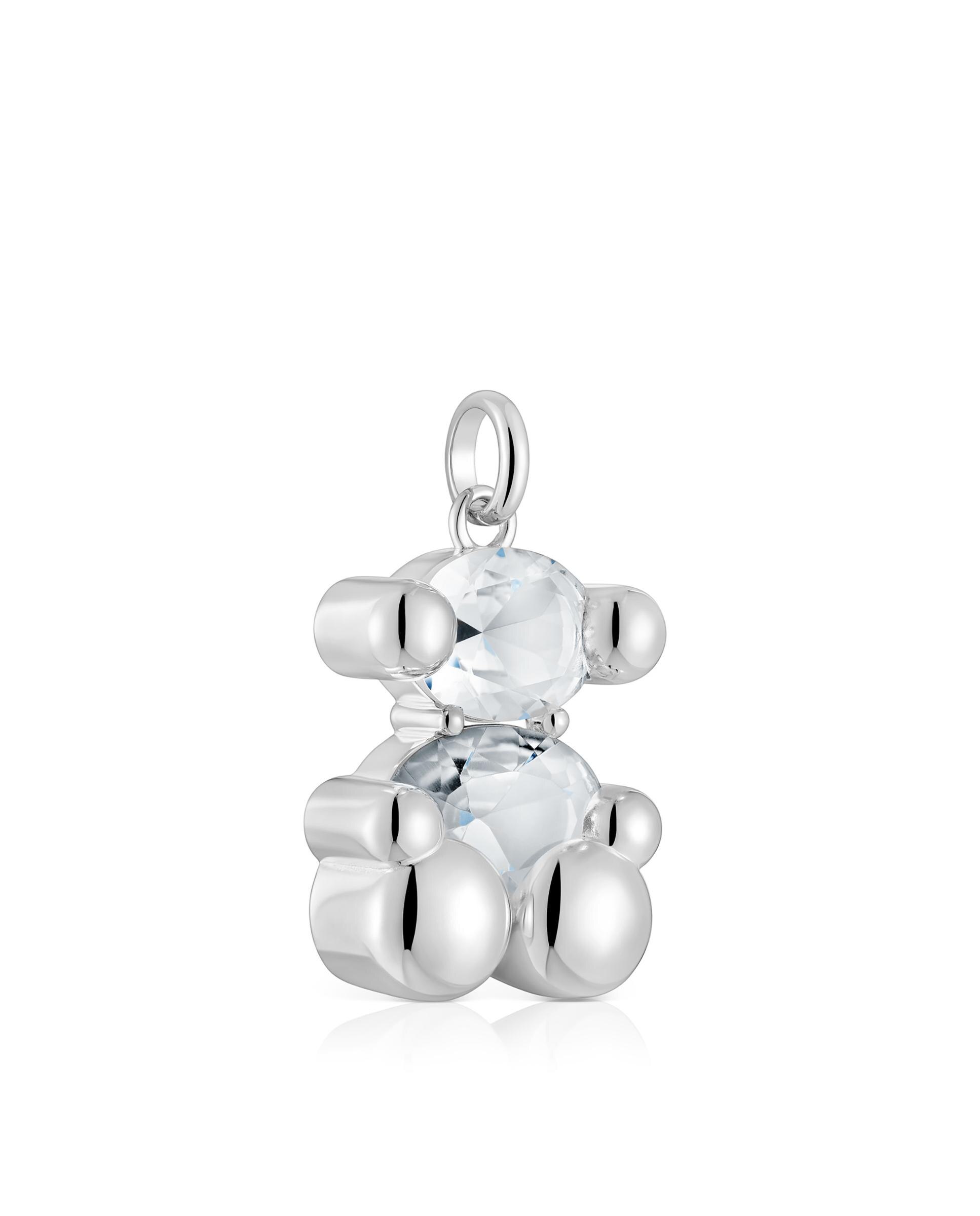 Pendente Color Bear Médio de Urso de Prata com Quartzo Branco-2