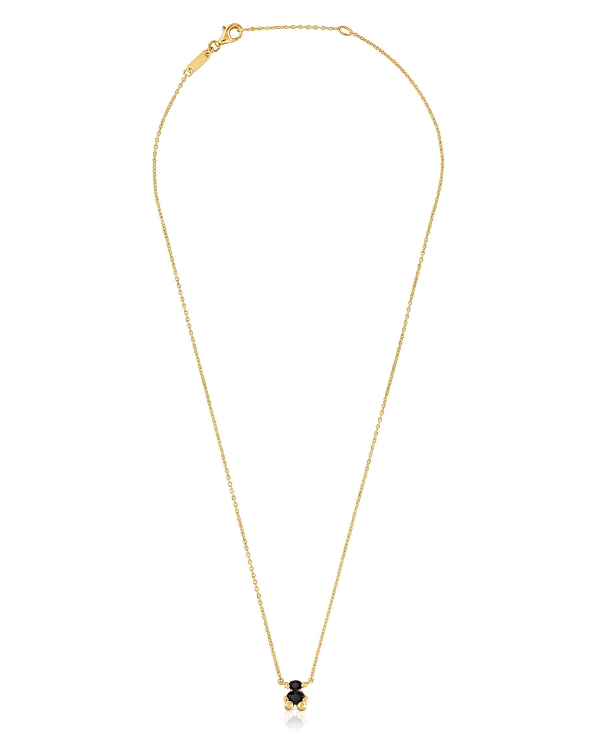 Colar Color Bear Curto de Urso Banhado em Ouro 18 Kt Sobre Prata com Ónix Preto-1
