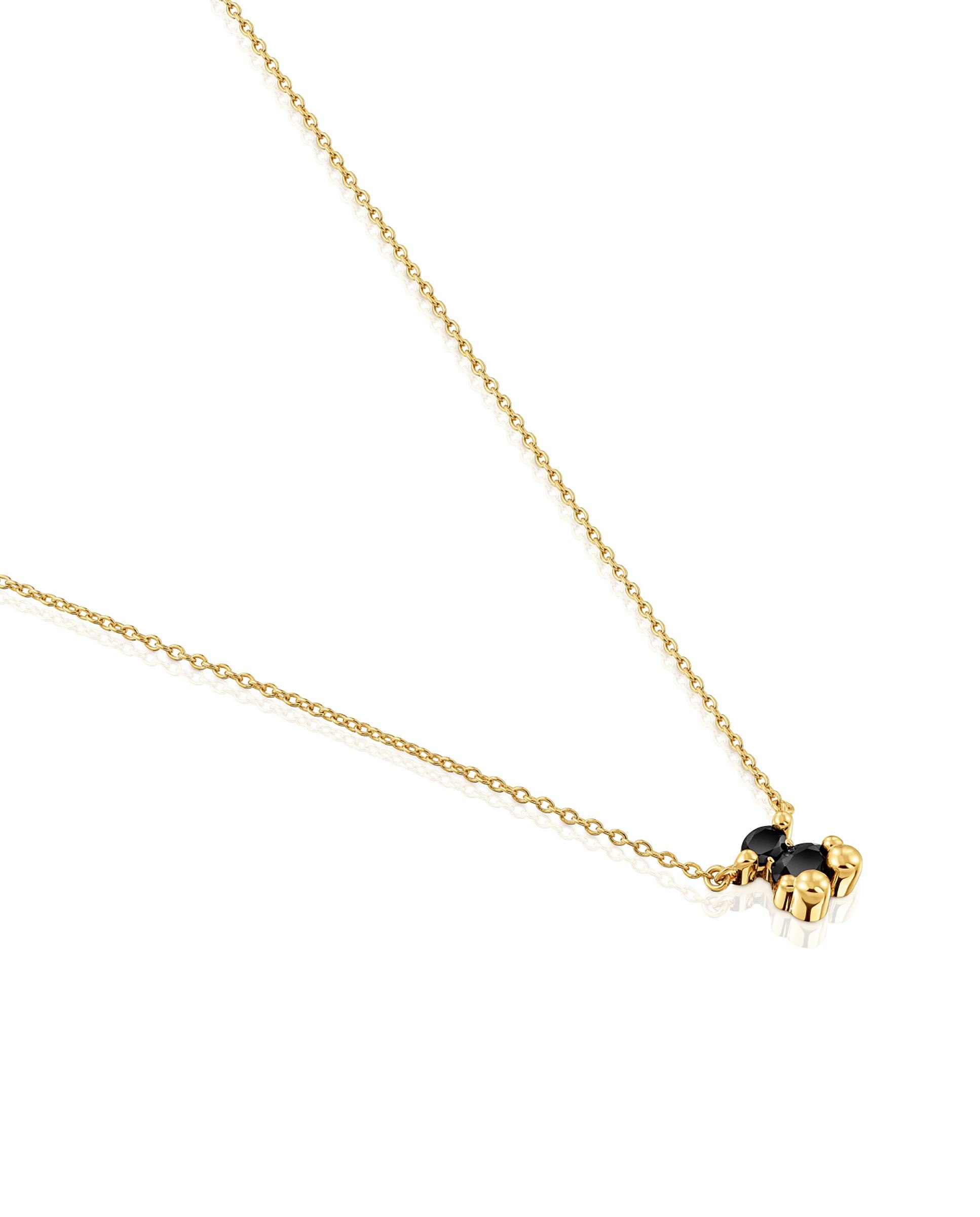 Colar Color Bear Curto de Urso Banhado em Ouro 18 Kt Sobre Prata com Ónix Preto-2