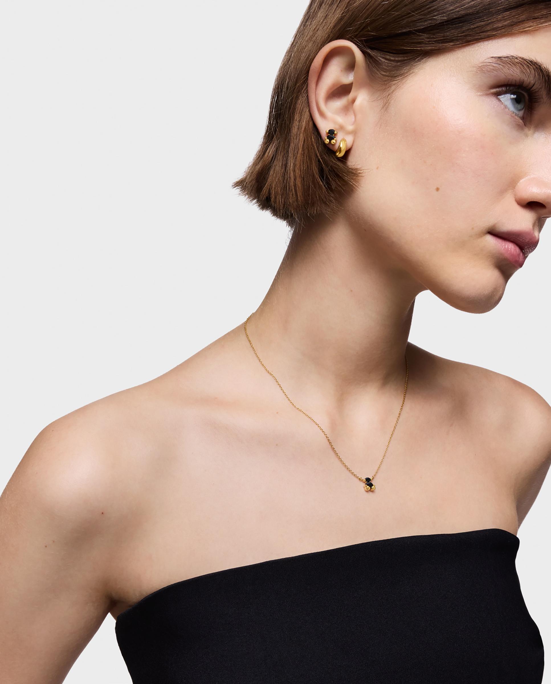 Colar Color Bear Curto de Urso Banhado em Ouro 18 Kt Sobre Prata com Ónix Preto-3