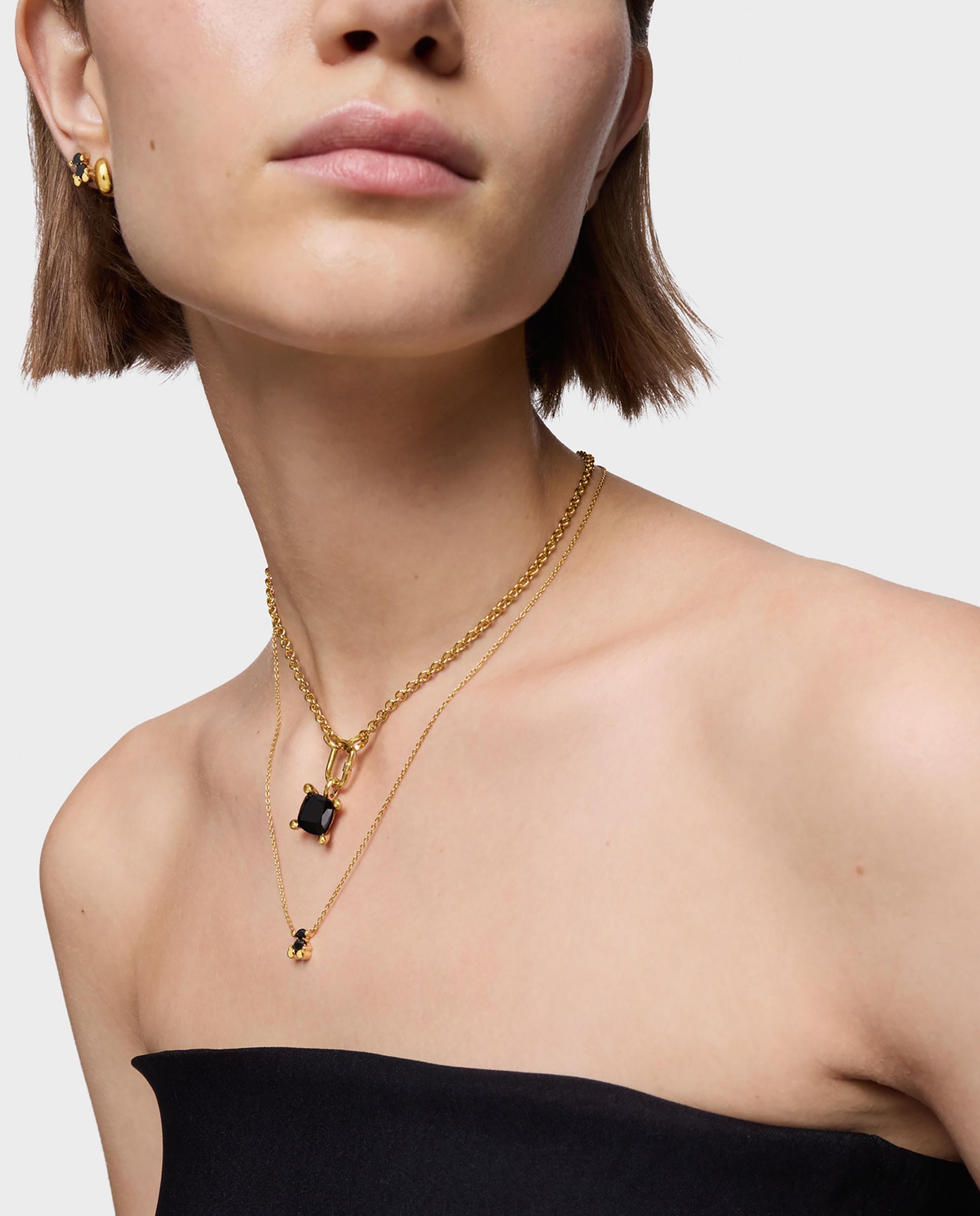 Colar Color Bear Curto de Urso Banhado em Ouro 18 Kt Sobre Prata com Ónix Preto-4