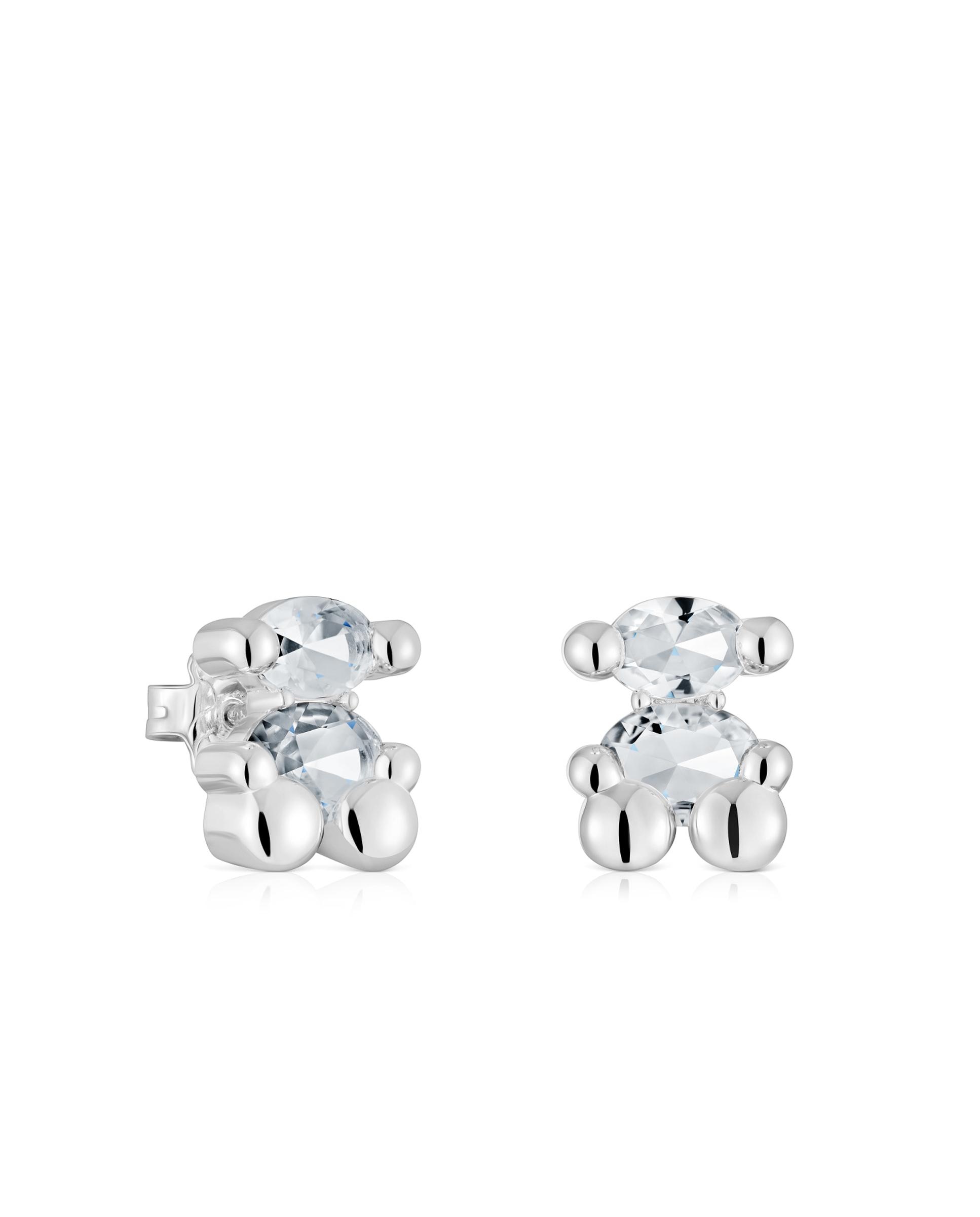 Brincos em Cor Bear de Urso de Prata com Quartzo 14 Mm Branco-1