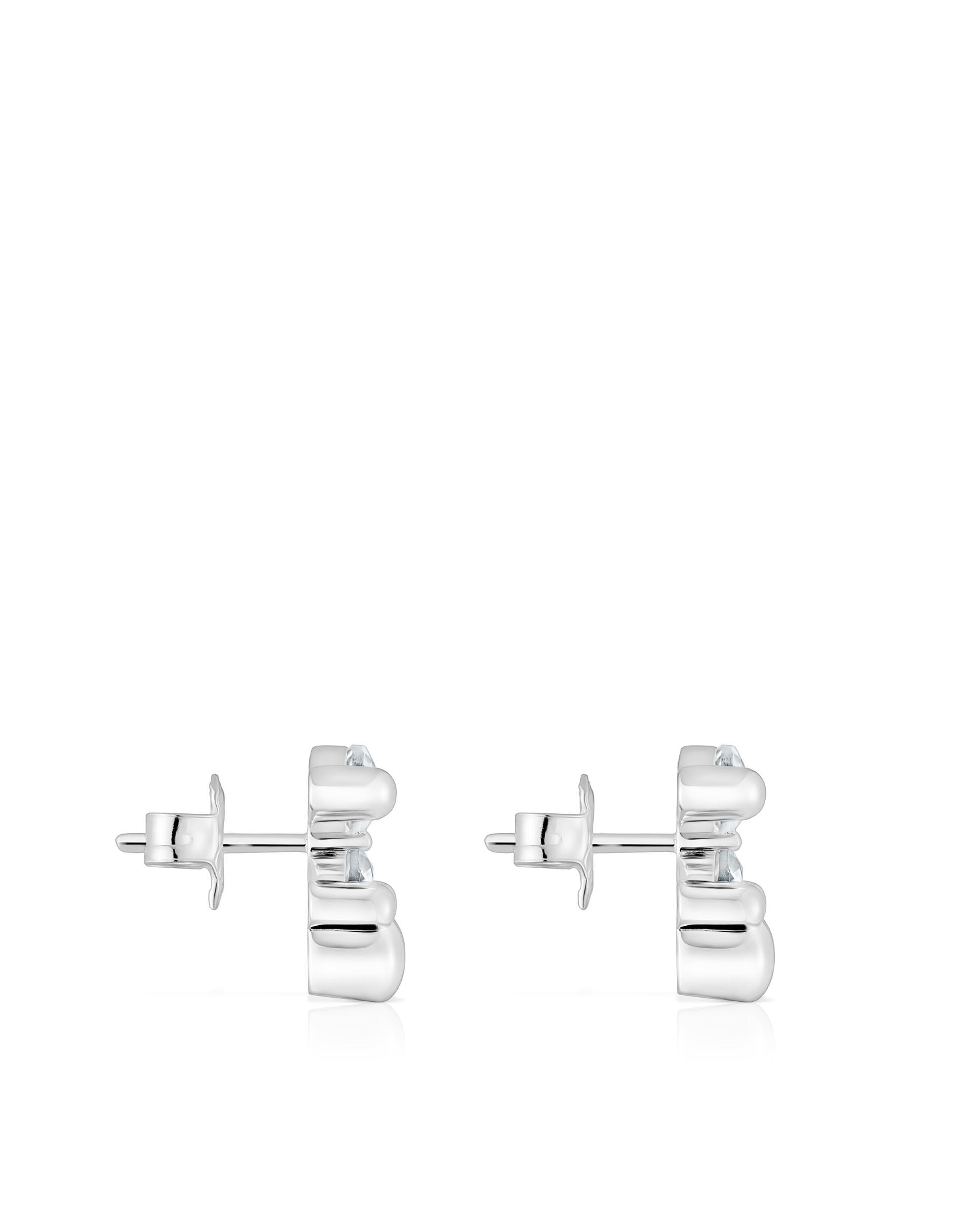 Brincos em Cor Bear de Urso de Prata com Quartzo 14 Mm Branco-2
