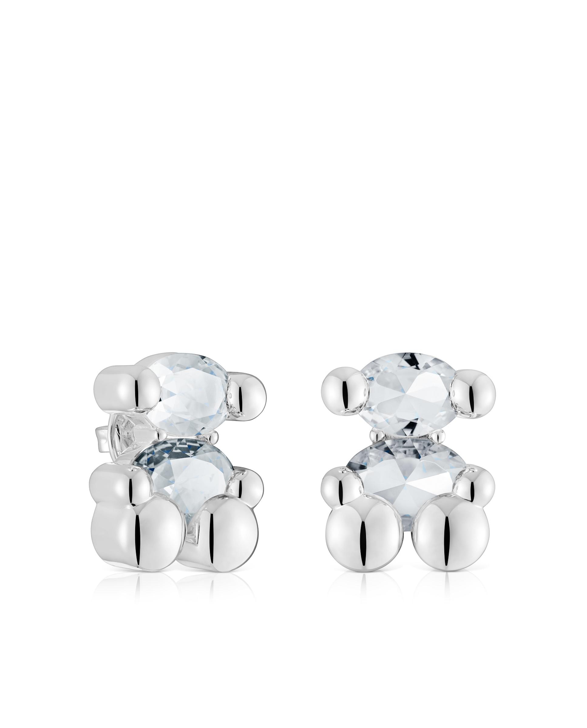 Brincos Color Bear de Urso de Prata com Quartzo 23 Mm Branco-1