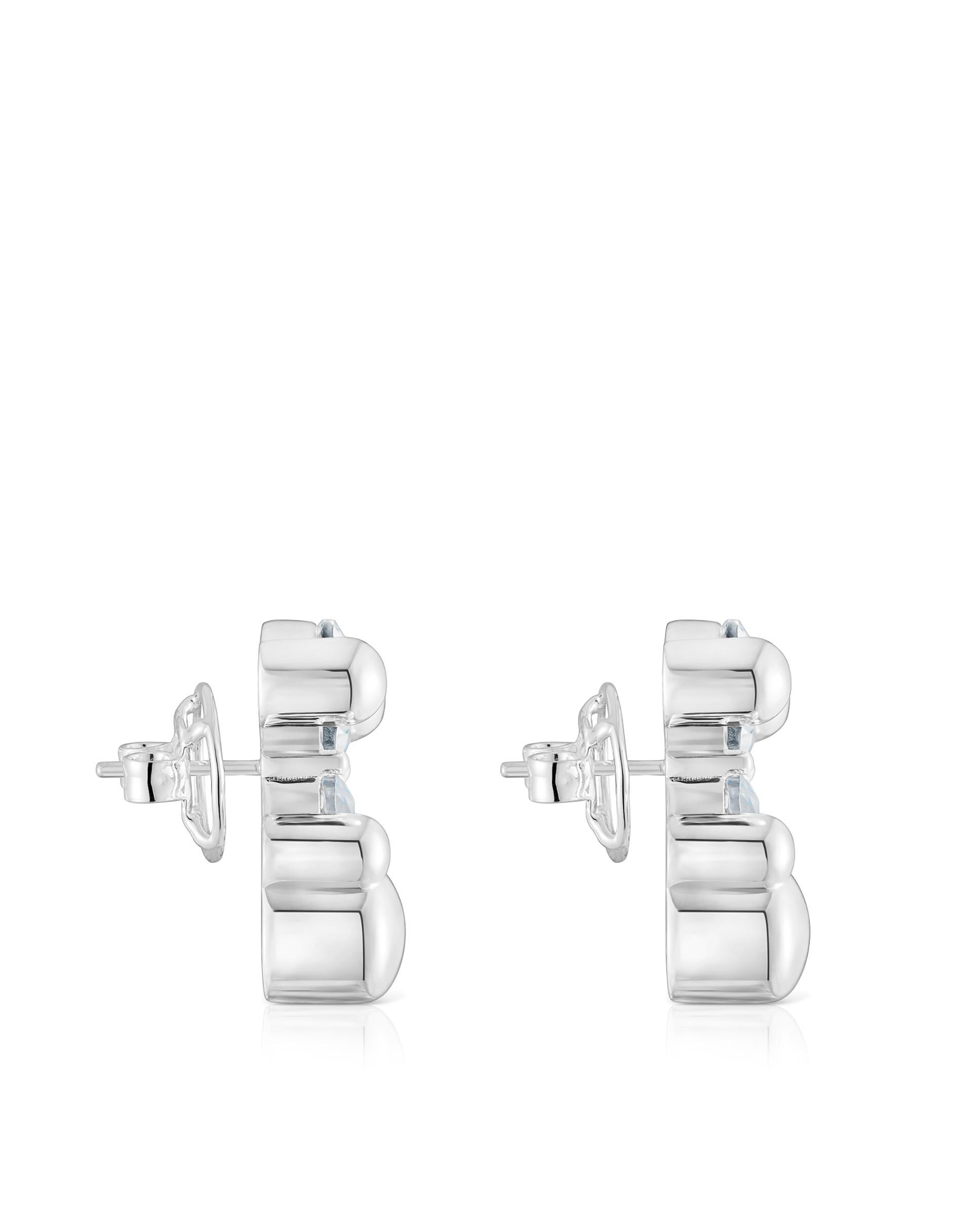 Brincos Color Bear de Urso de Prata com Quartzo 23 Mm Branco-2