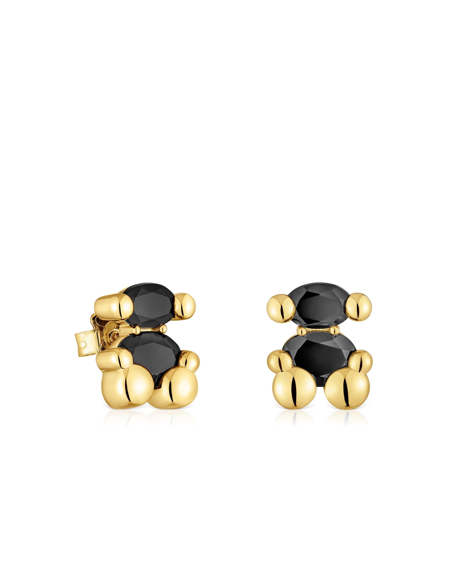 Brincos Color Bear de Urso Banhados a Ouro 18 Kt Sobre Prata com Ônix 14 Mm Preto-1