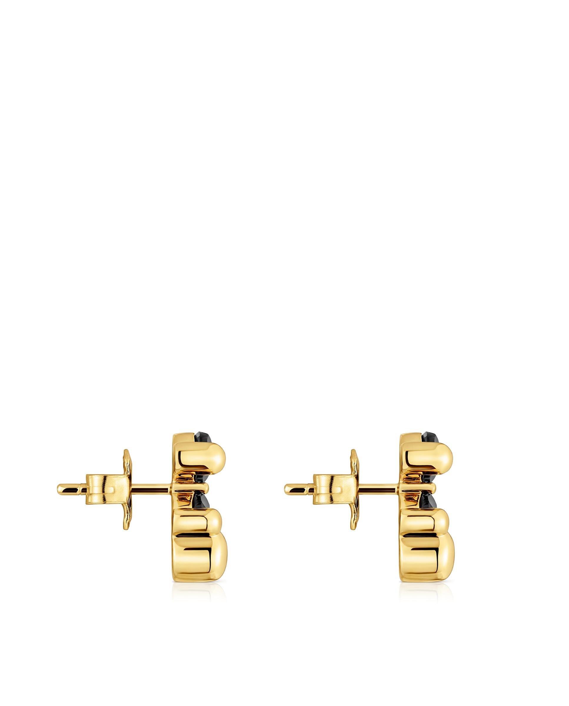 Brincos Color Bear de Urso Banhados a Ouro 18 Kt Sobre Prata com Ônix 14 Mm Preto-2