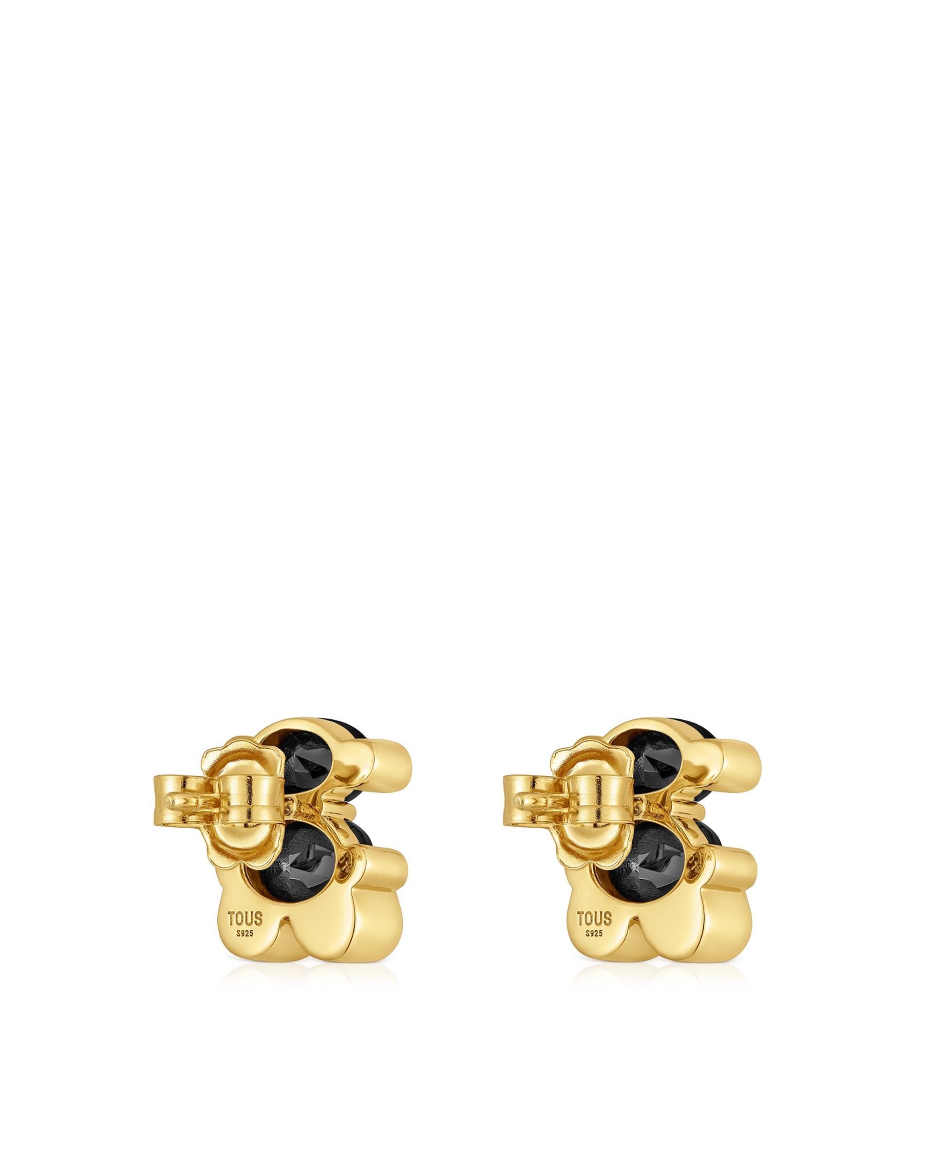 Brincos Color Bear de Urso Banhados a Ouro 18 Kt Sobre Prata com Ônix 14 Mm Preto-3