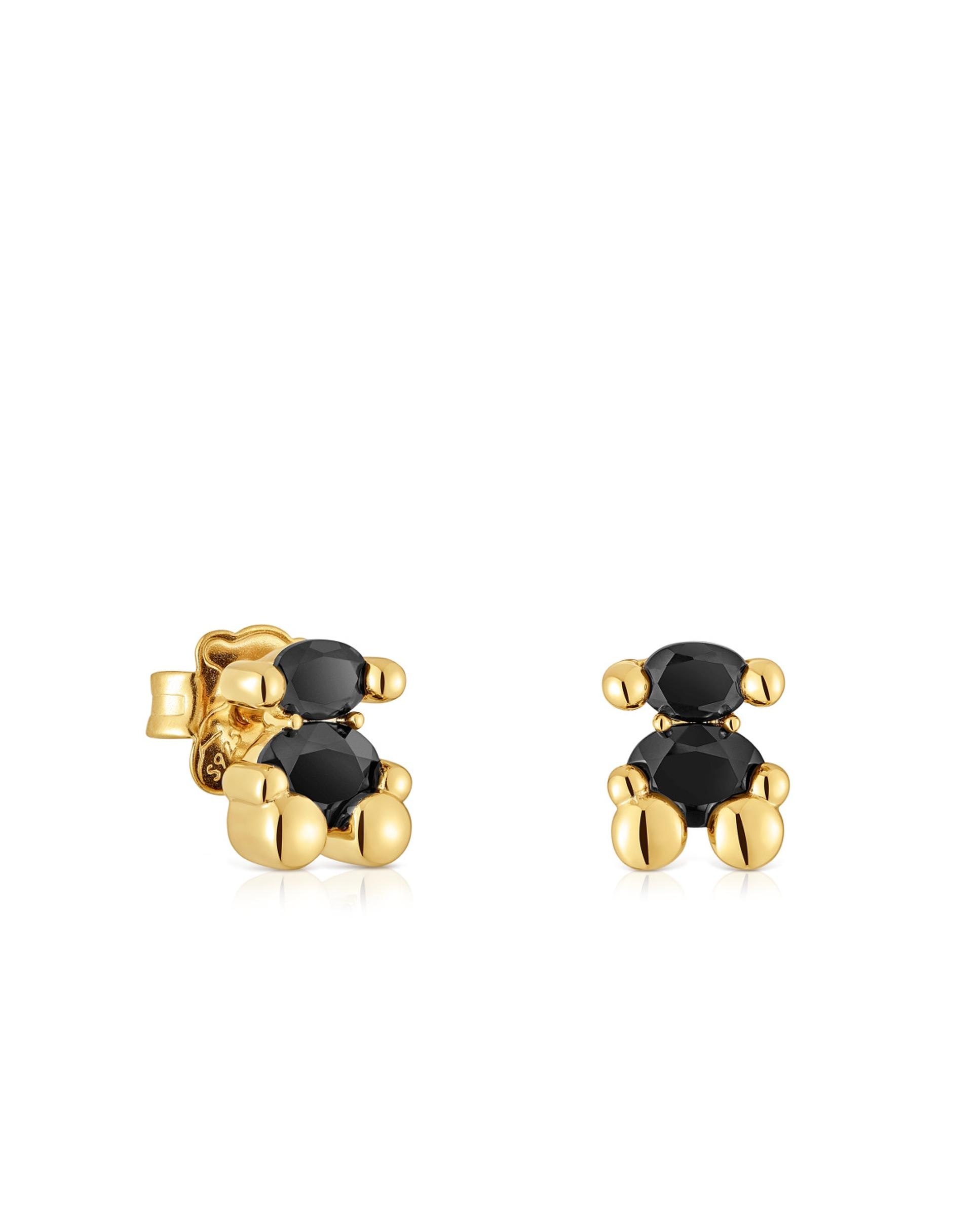 Brincos Color Bear de Urso Banhados a Ouro 18 Kt Sobre Prata com Ônix 23 Mm Preto-1