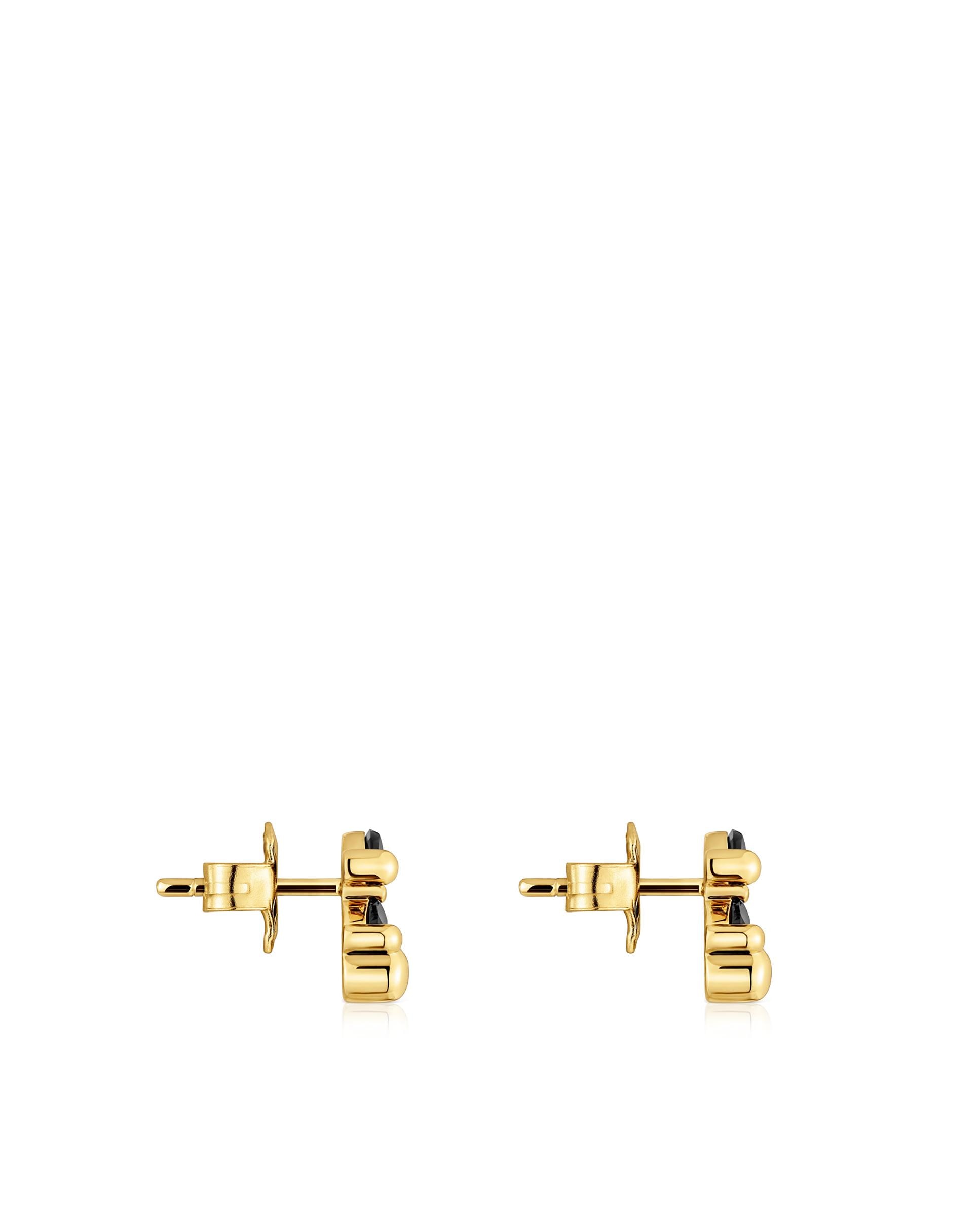 Brincos Color Bear de Urso Banhados a Ouro 18 Kt Sobre Prata com Ônix 23 Mm Preto-2