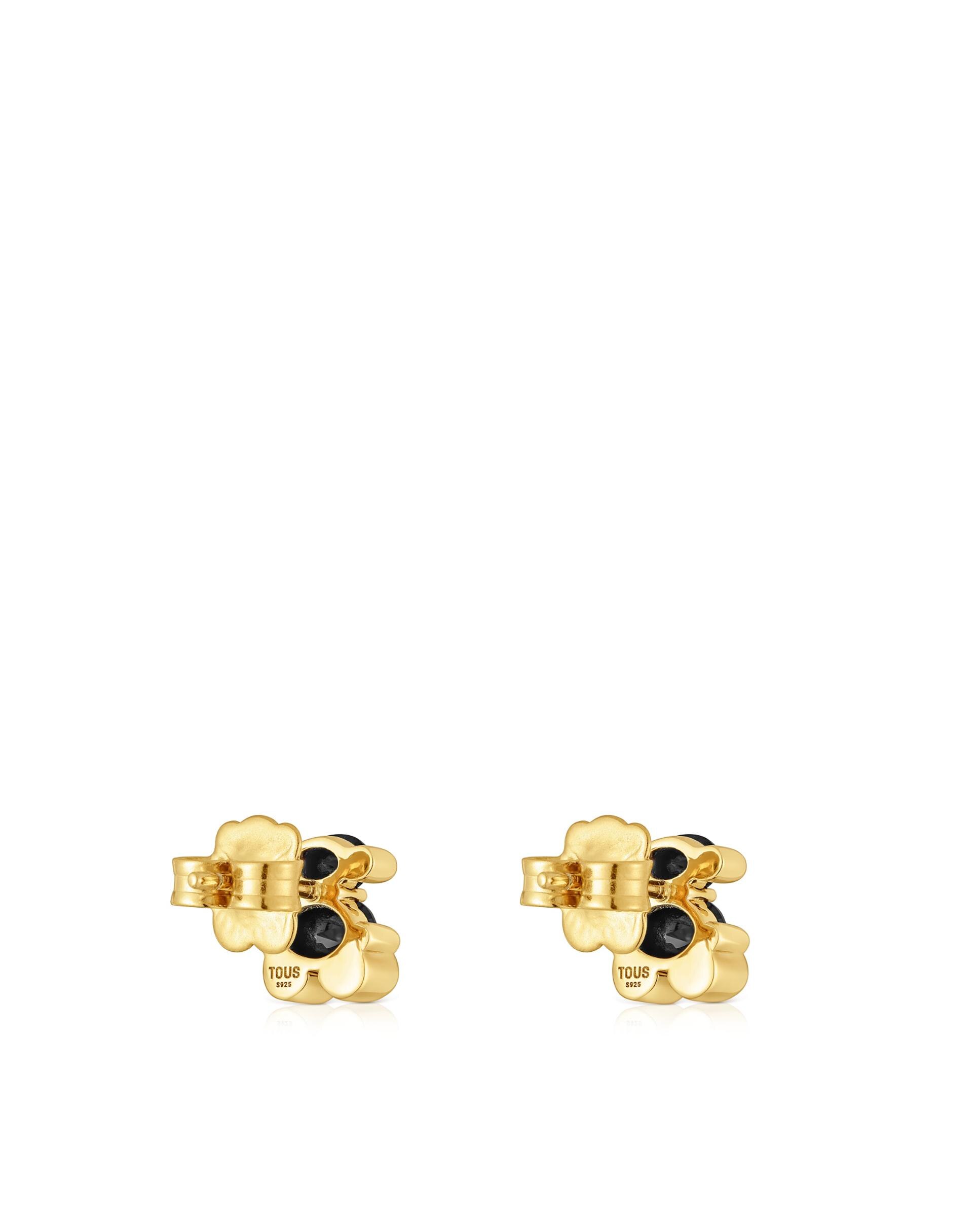 Brincos Color Bear de Urso Banhados a Ouro 18 Kt Sobre Prata com Ônix 23 Mm Preto-3
