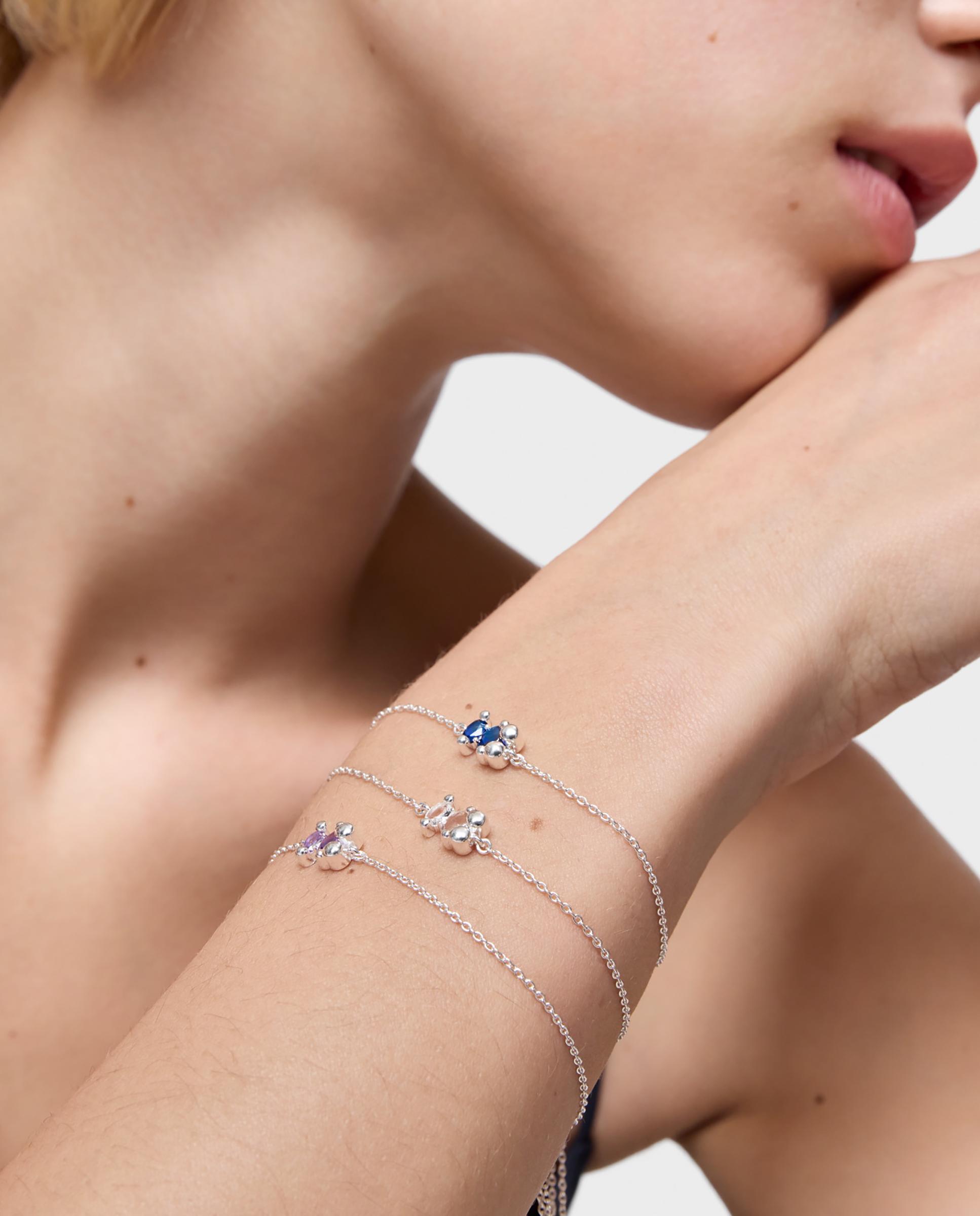 Pulseira de Corrente em Cor Bear com Urso de Prata e Quartzo Prata-5