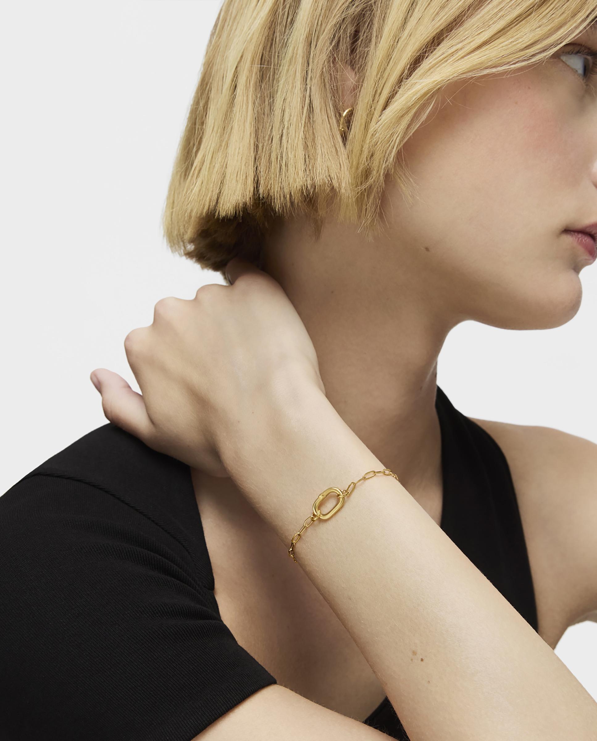 Pulseira de Corrente Hold Oval Banhada a Ouro 18 Kt em Prata Dourado-1