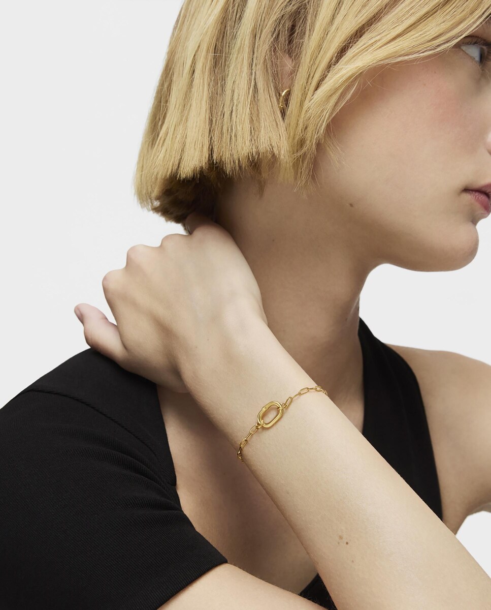 Pulseira Hold Oval Corrente Banhada em Ouro 18 Kt Sobre Prata Dourado-1