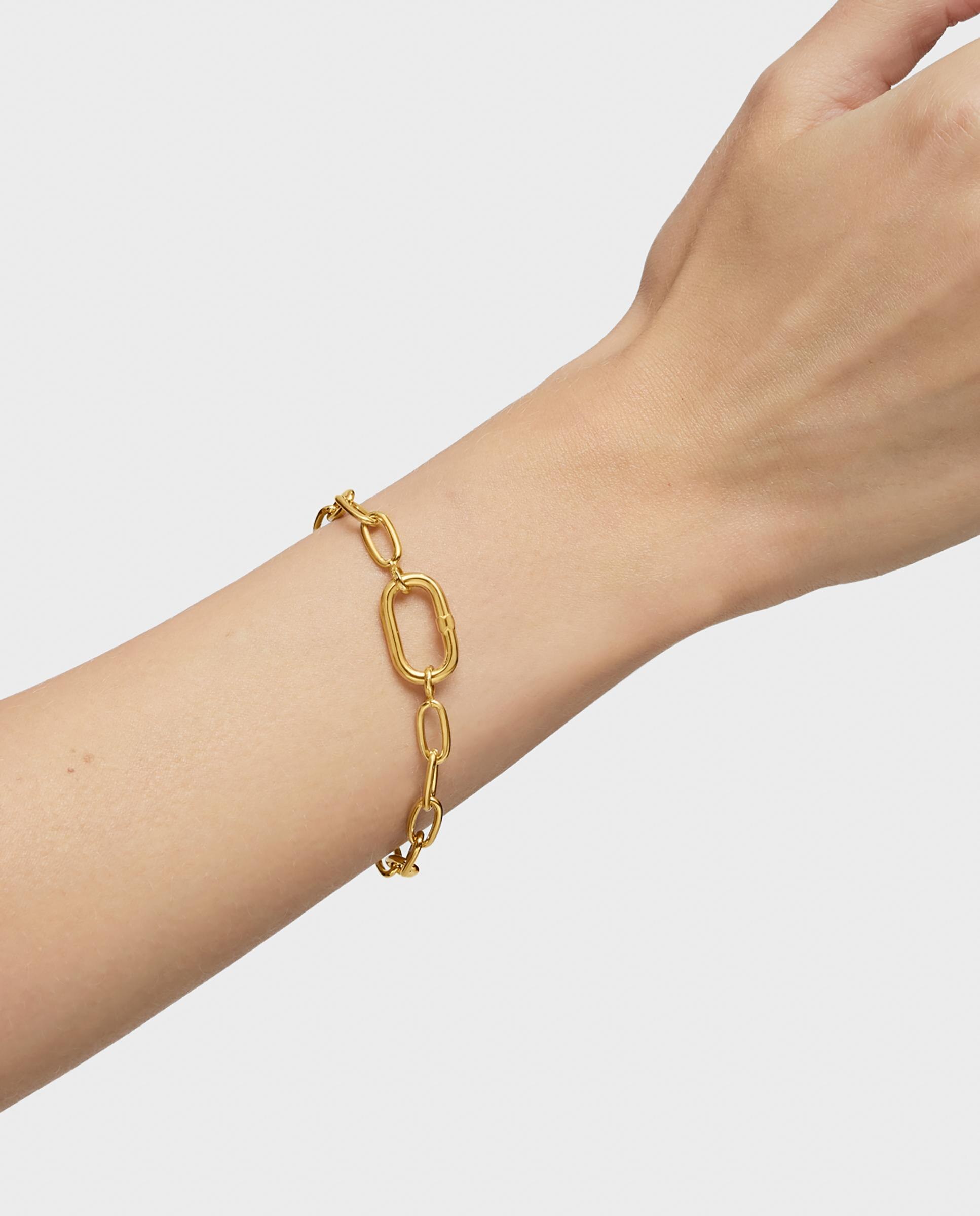 Pulseira de Corrente Hold Oval Xl Banhada em Ouro 18 Kt Sobre Prata Dourado-5