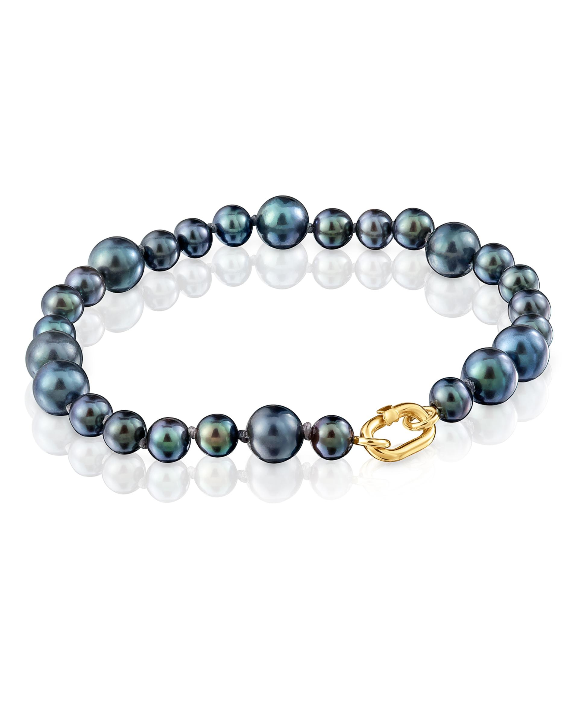 Pulseira Hold Oval de Ouro e Pérolas Barrocas Cinzento / Azul-1