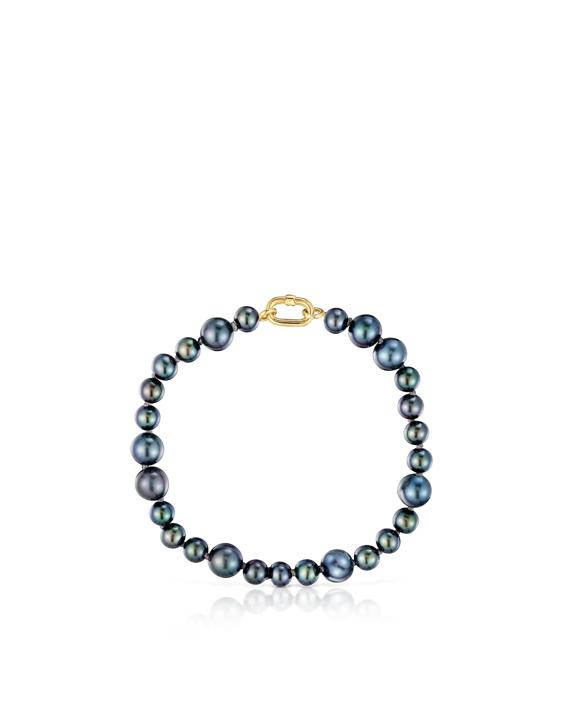Pulseira Hold Oval de Ouro e Pérolas Barrocas Cinzento / Azul-2