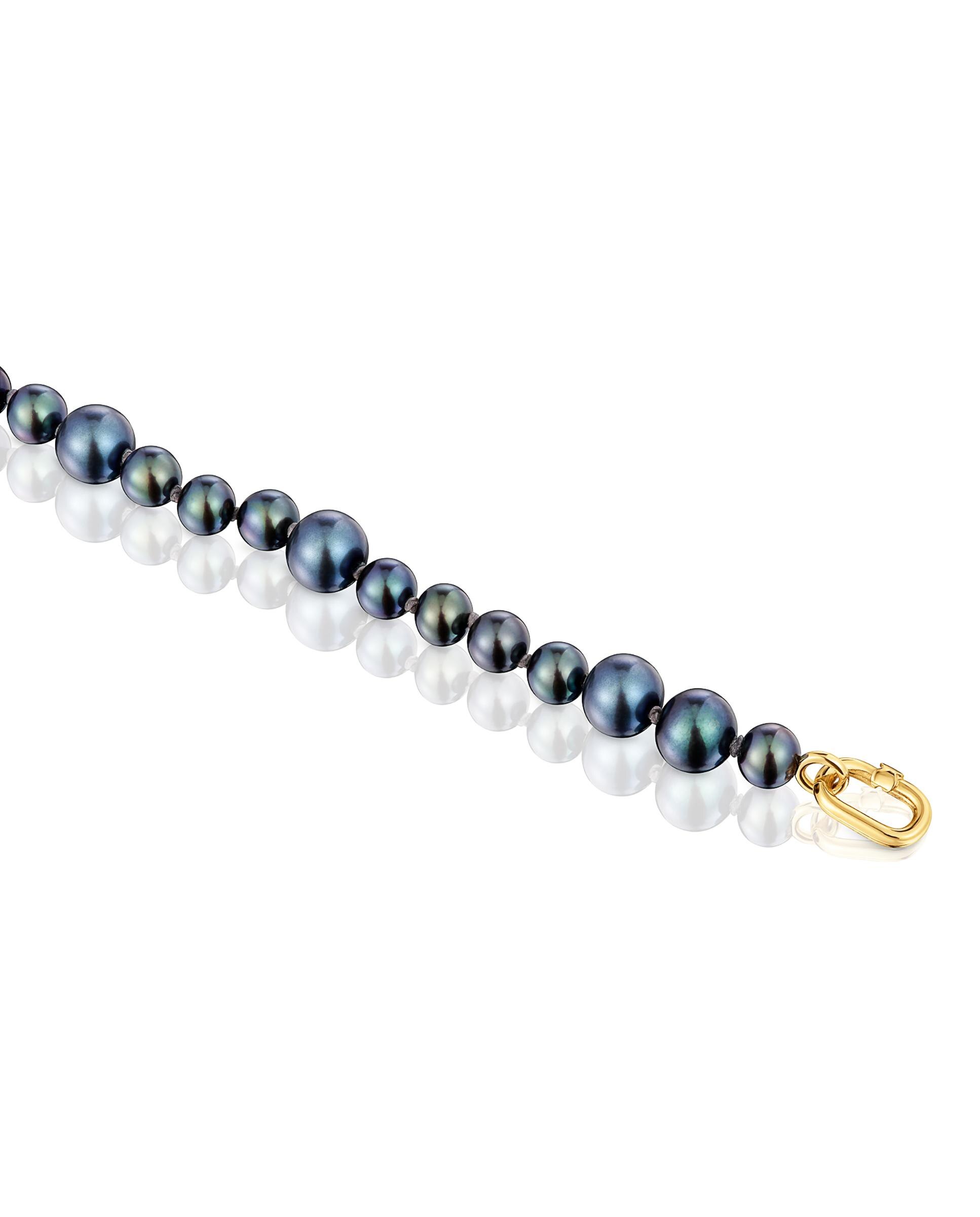 Pulseira Hold Oval de Ouro e Pérolas Barrocas Cinzento / Azul-3