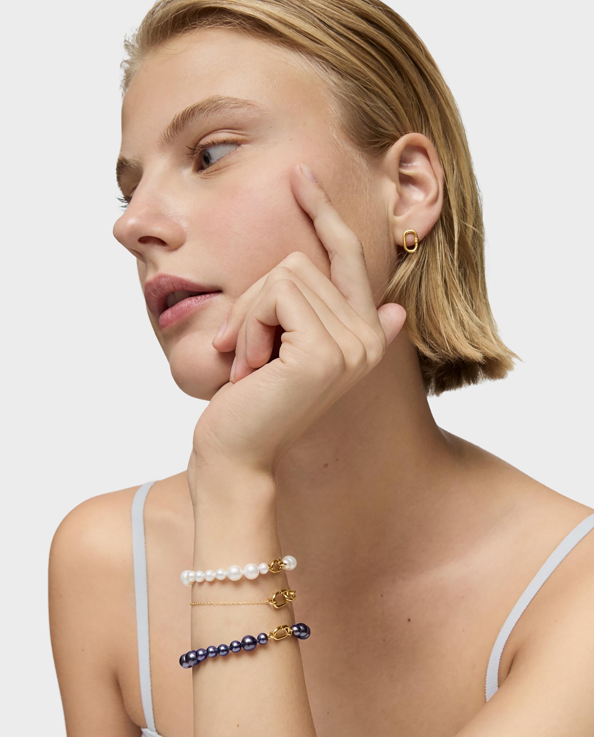 Pulseira Hold Oval de Ouro e Pérolas Barrocas Cinzento / Azul-4