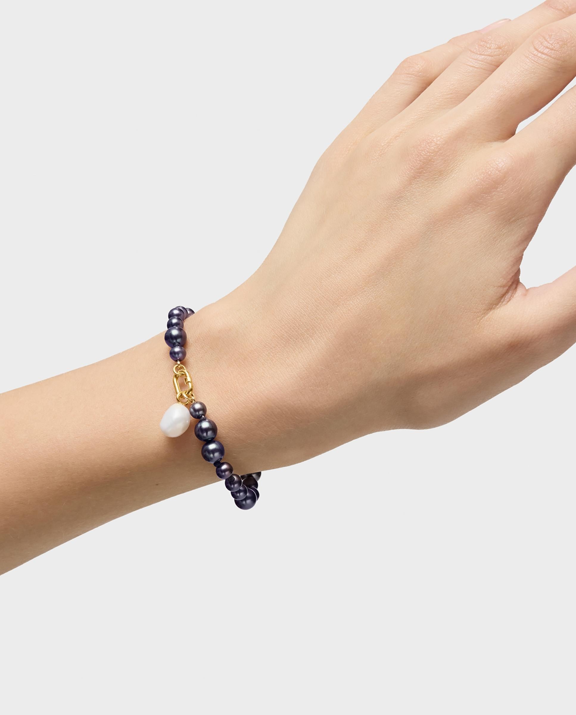 Pulseira Hold Oval de Ouro e Pérolas Barrocas Cinzento / Azul-5