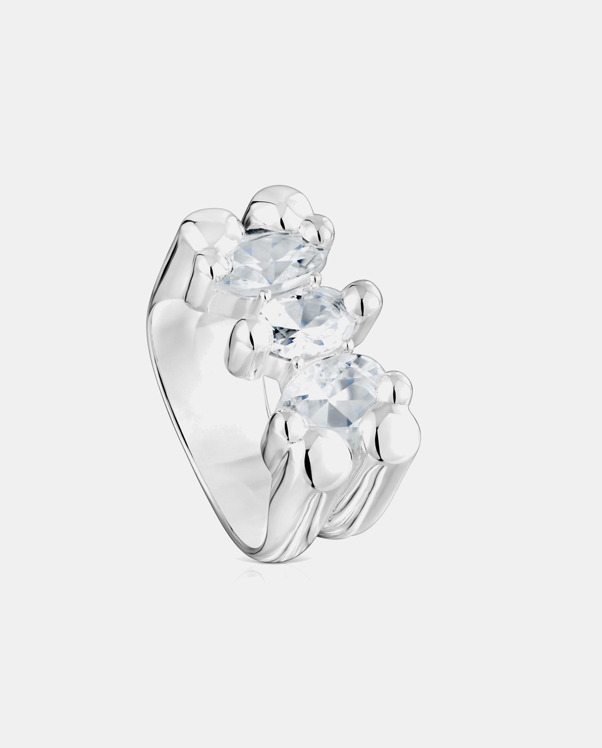 Anel Color Bear Médio com Urso de Prata e Quartzo Branco-1