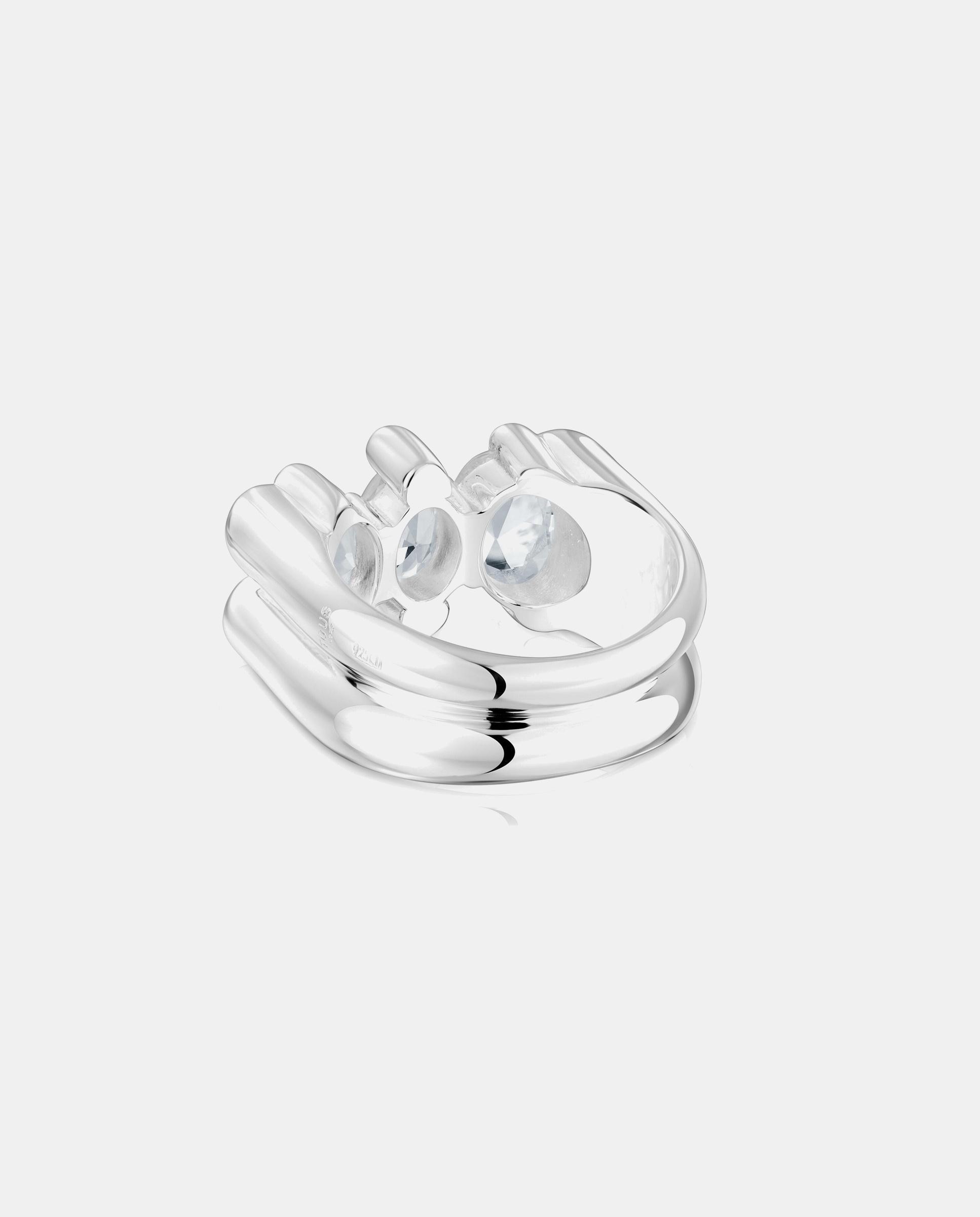 Anel Color Bear Médio com Urso de Prata e Quartzo Branco-3