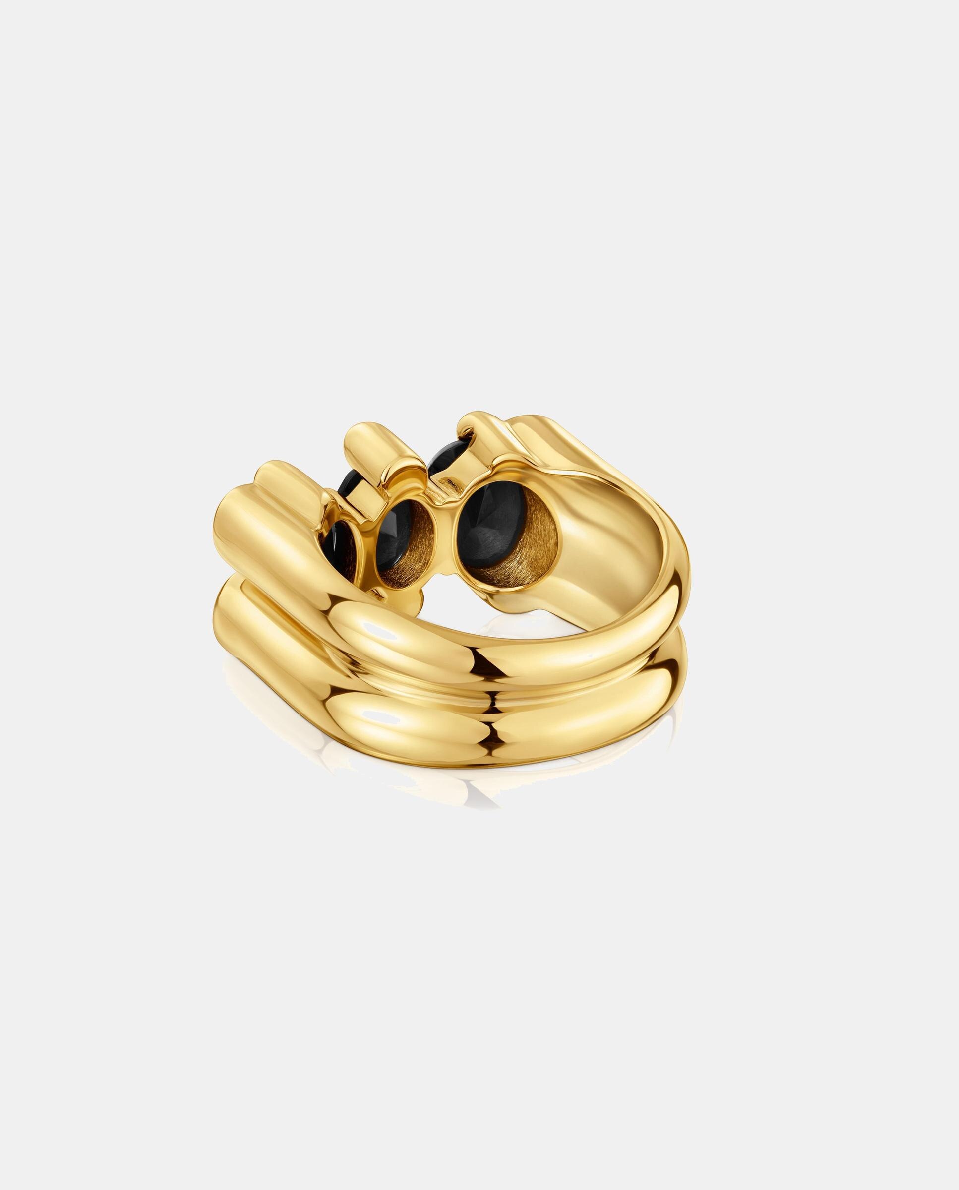 Anel Color Bear Médio com Urso Banhado a Ouro 18 Kt Sobre Prata e Ônix Preto-3