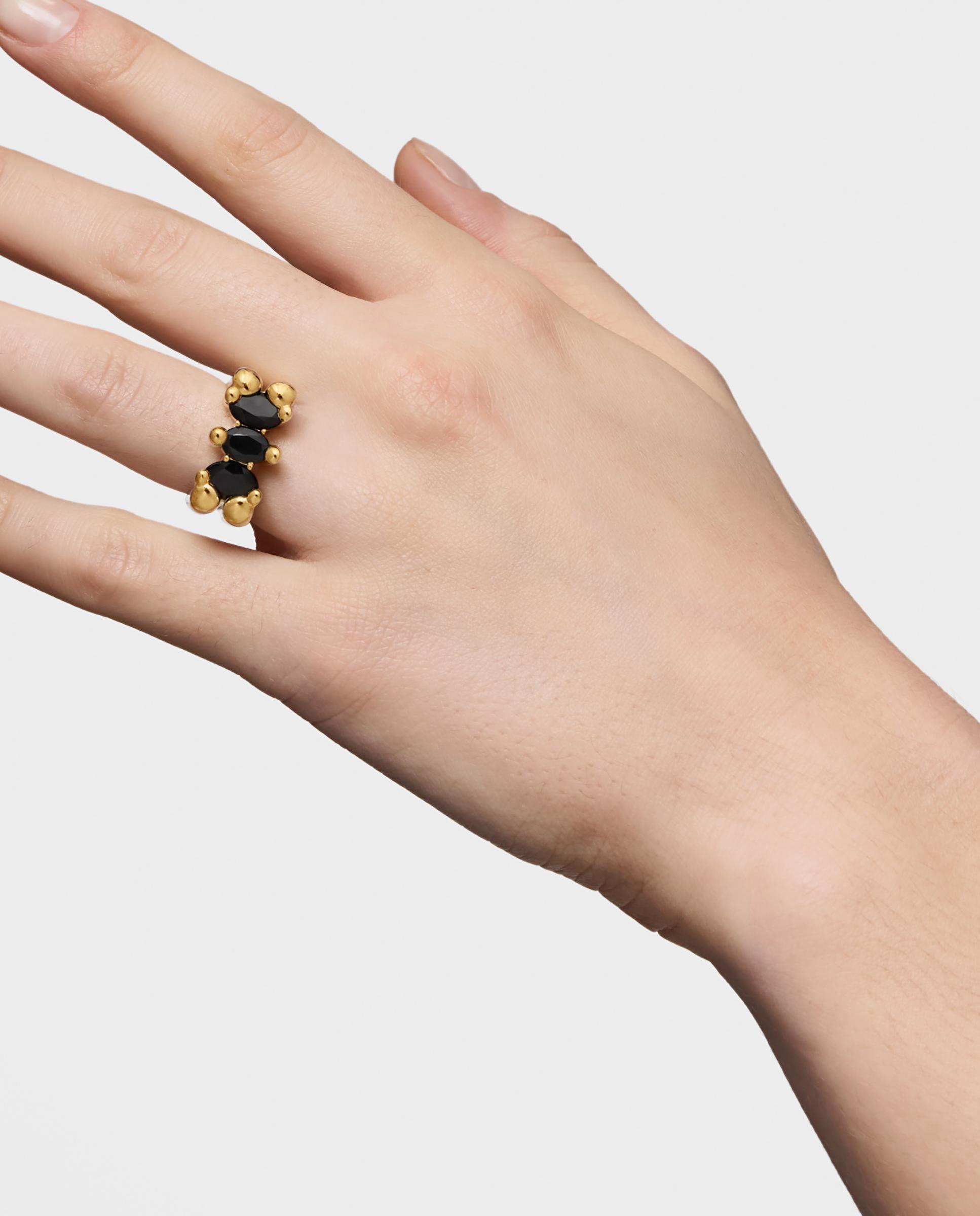 Anel Color Bear Médio com Urso Banhado a Ouro 18 Kt Sobre Prata e Ônix Preto-6