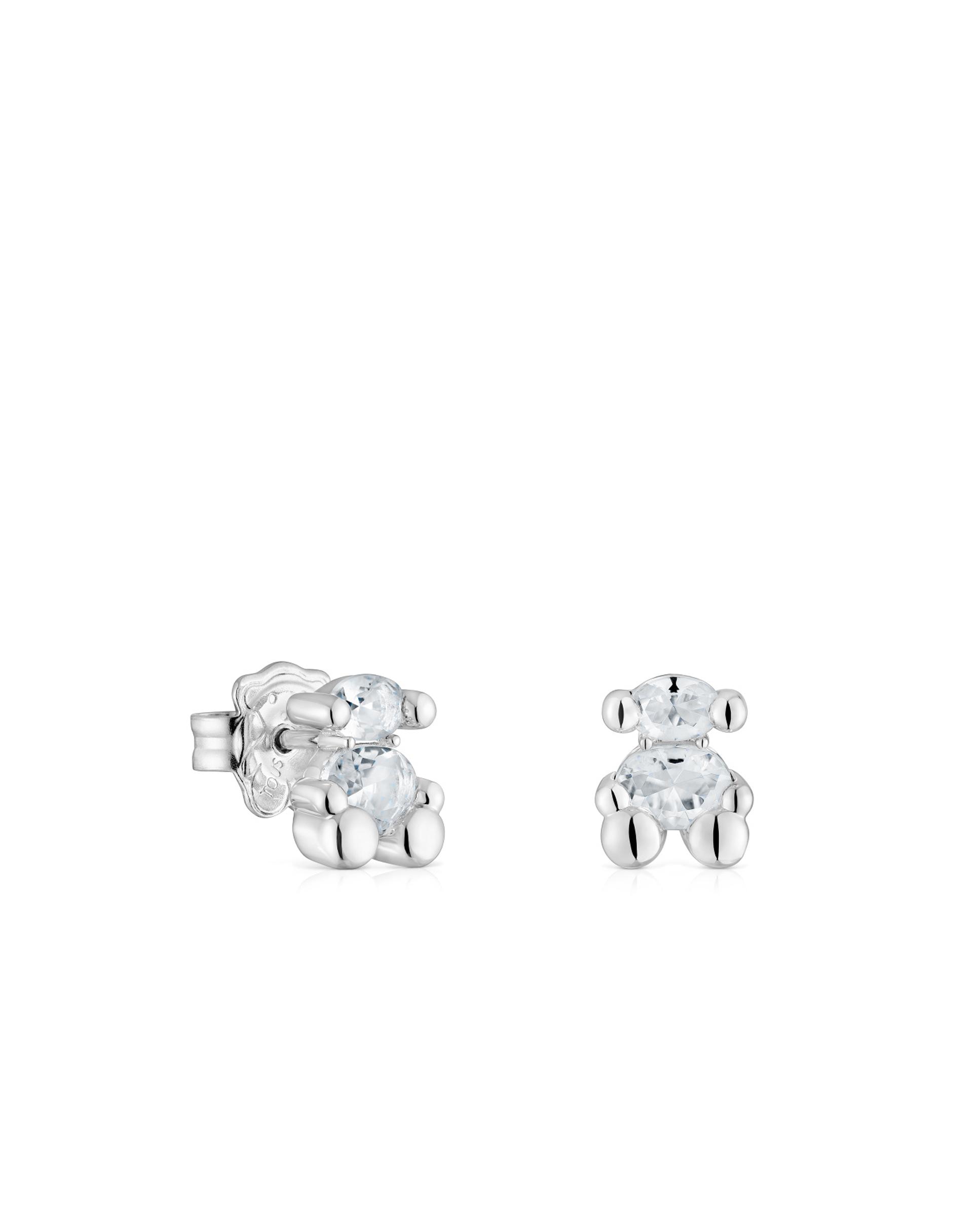 Brincos Color Bear de Urso de Prata e Quartzo 8 Mm Branco-1