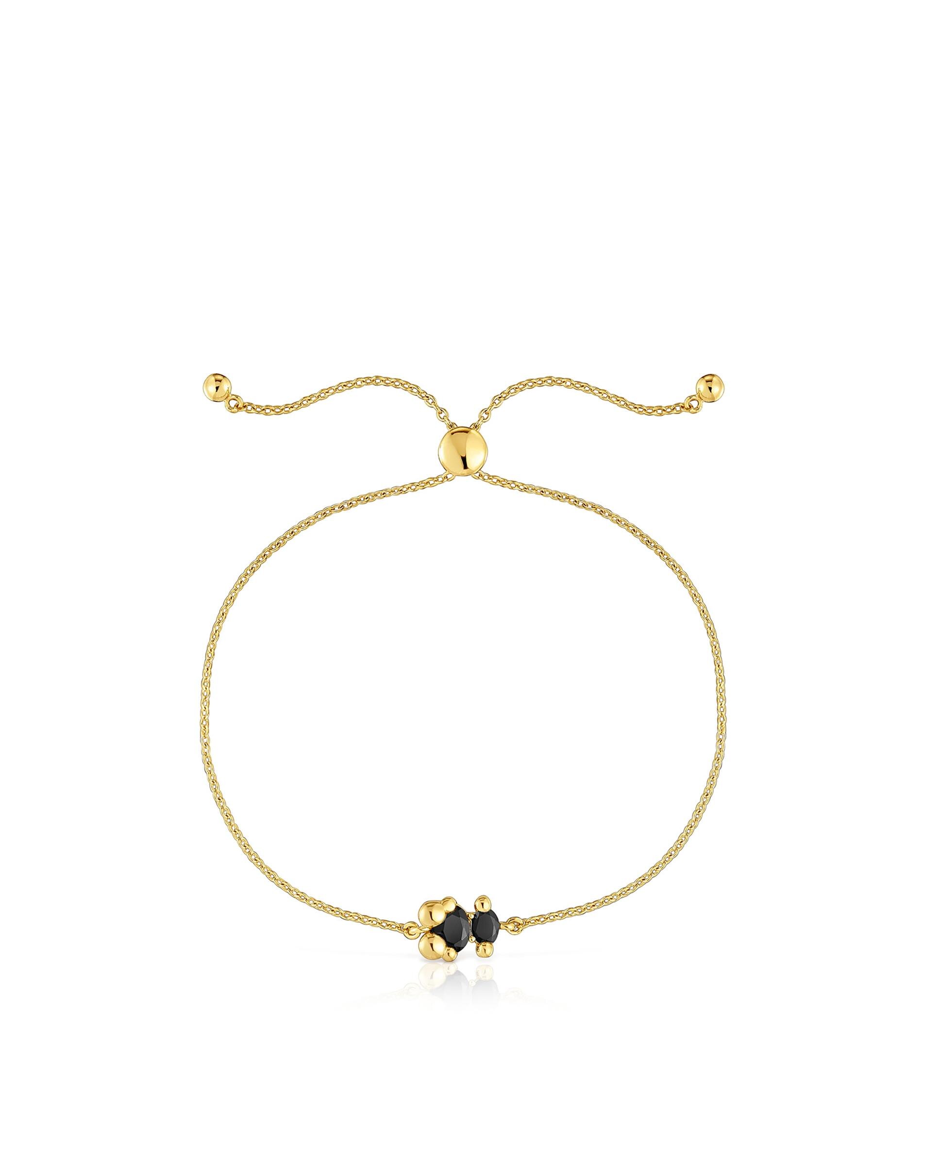 Pulseira de Corrente em Cor Bear de Urso Banhada a Ouro 18 Kt Sobre Prata e Ónix Ouro-2