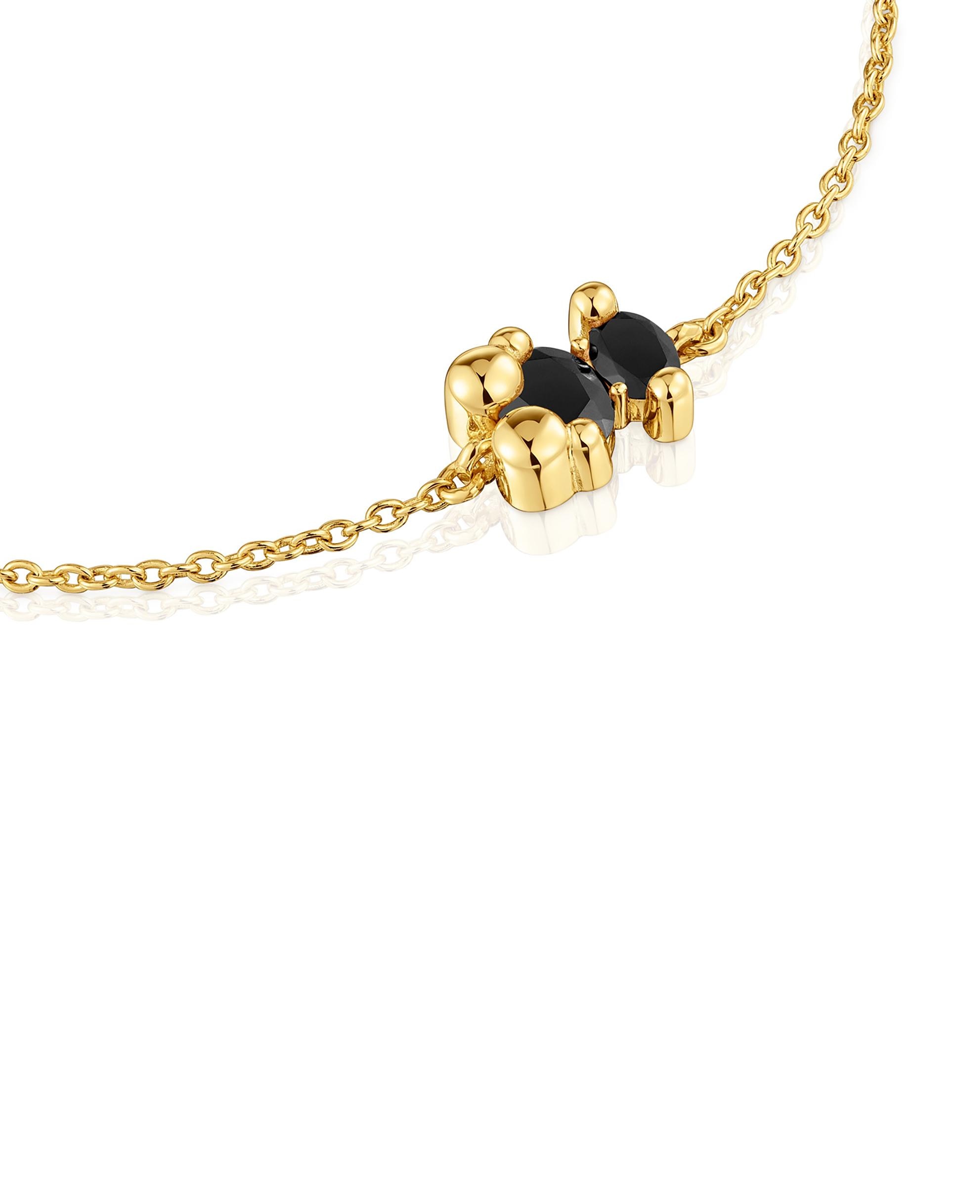 Pulseira de Corrente em Cor Bear de Urso Banhada a Ouro 18 Kt Sobre Prata e Ónix Ouro-3