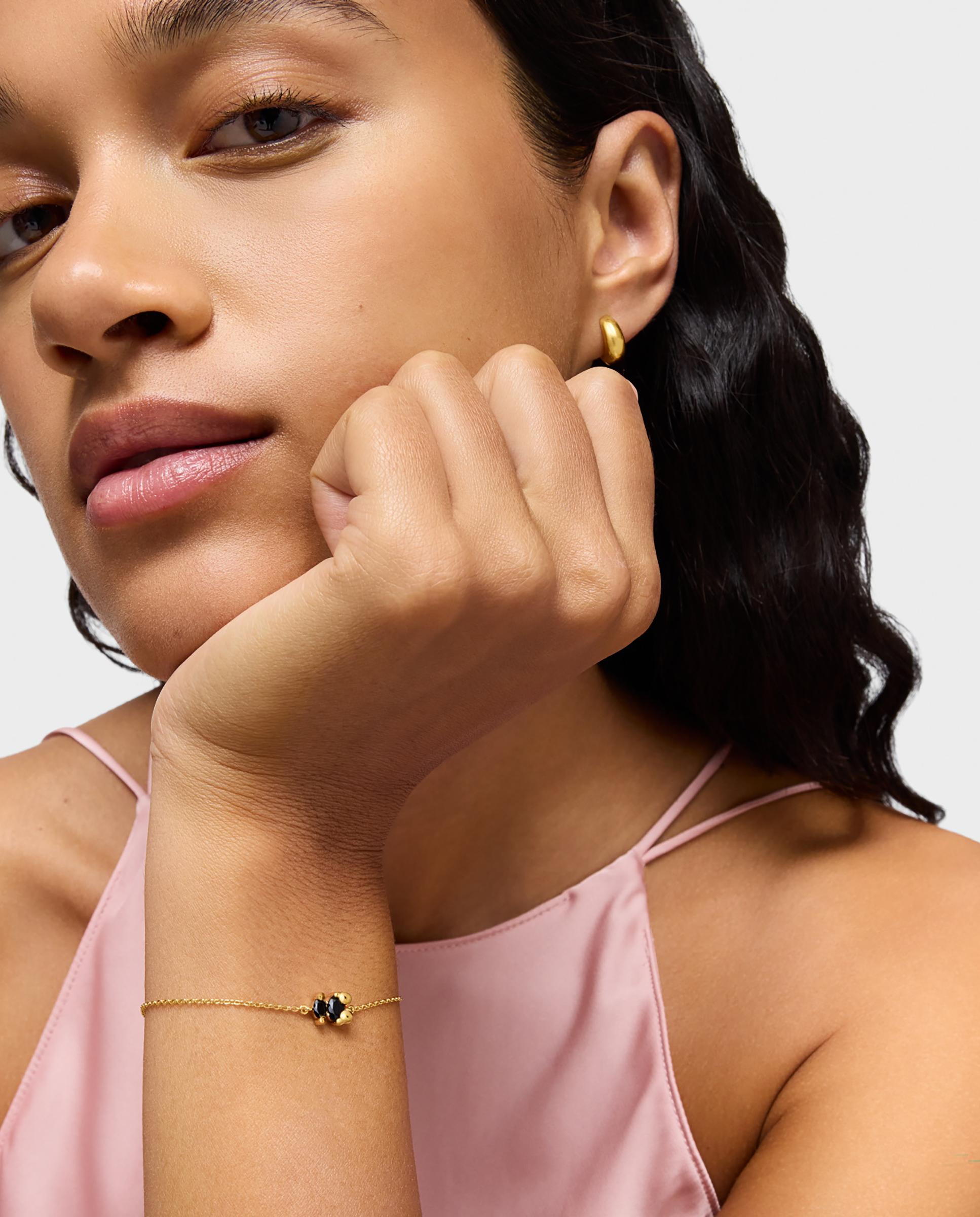 Pulseira de Corrente em Cor Bear de Urso Banhada a Ouro 18 Kt Sobre Prata e Ónix Ouro-4