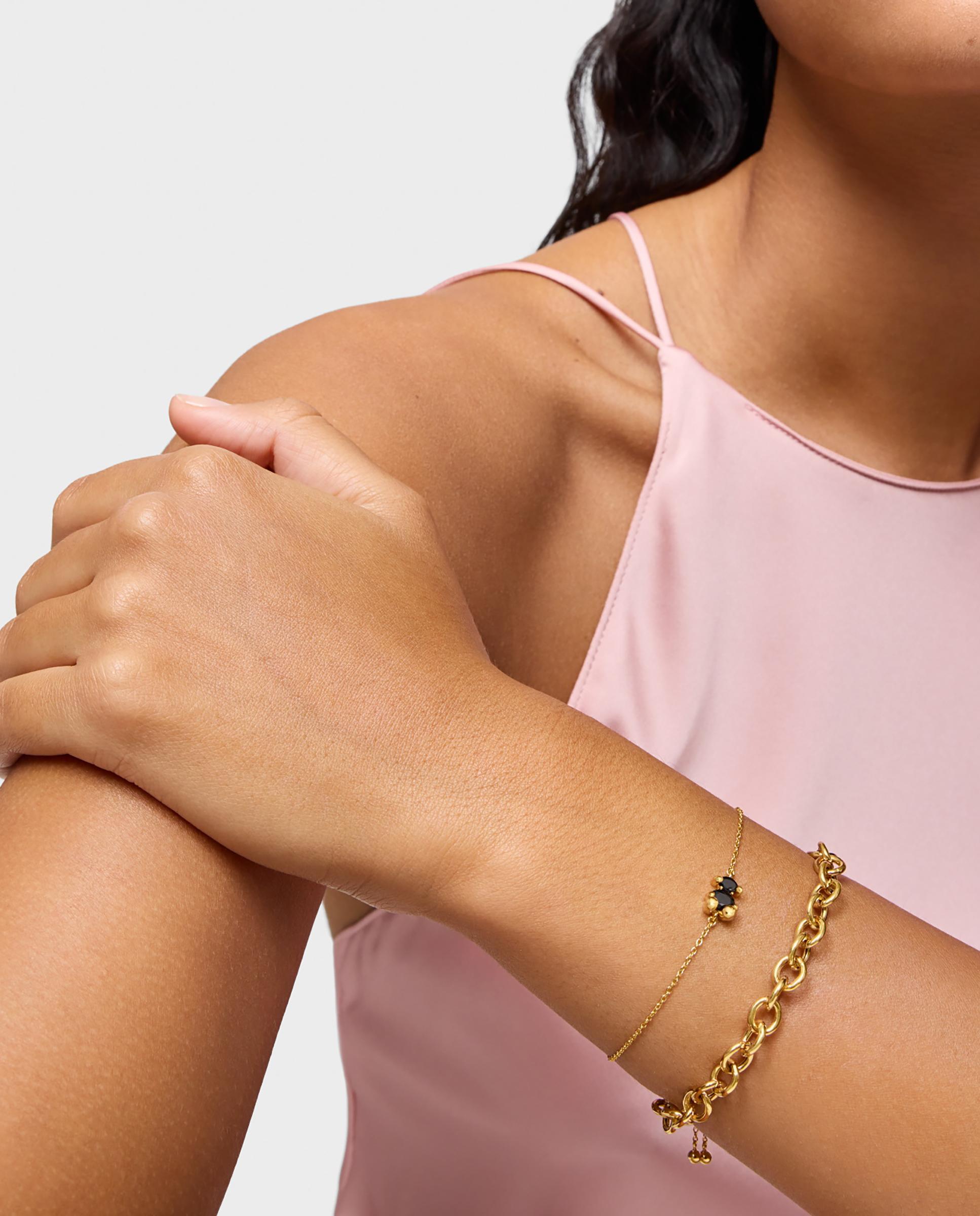 Pulseira de Corrente em Cor Bear de Urso Banhada a Ouro 18 Kt Sobre Prata e Ónix Ouro-5